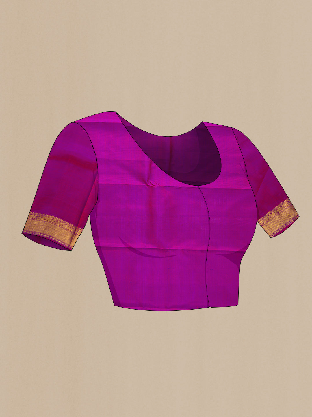 Close up image of the blouse of Pure Silk Pure Zari Purple Dual Tone Kanchipuram Saree with Checked design on the body and Zari Border