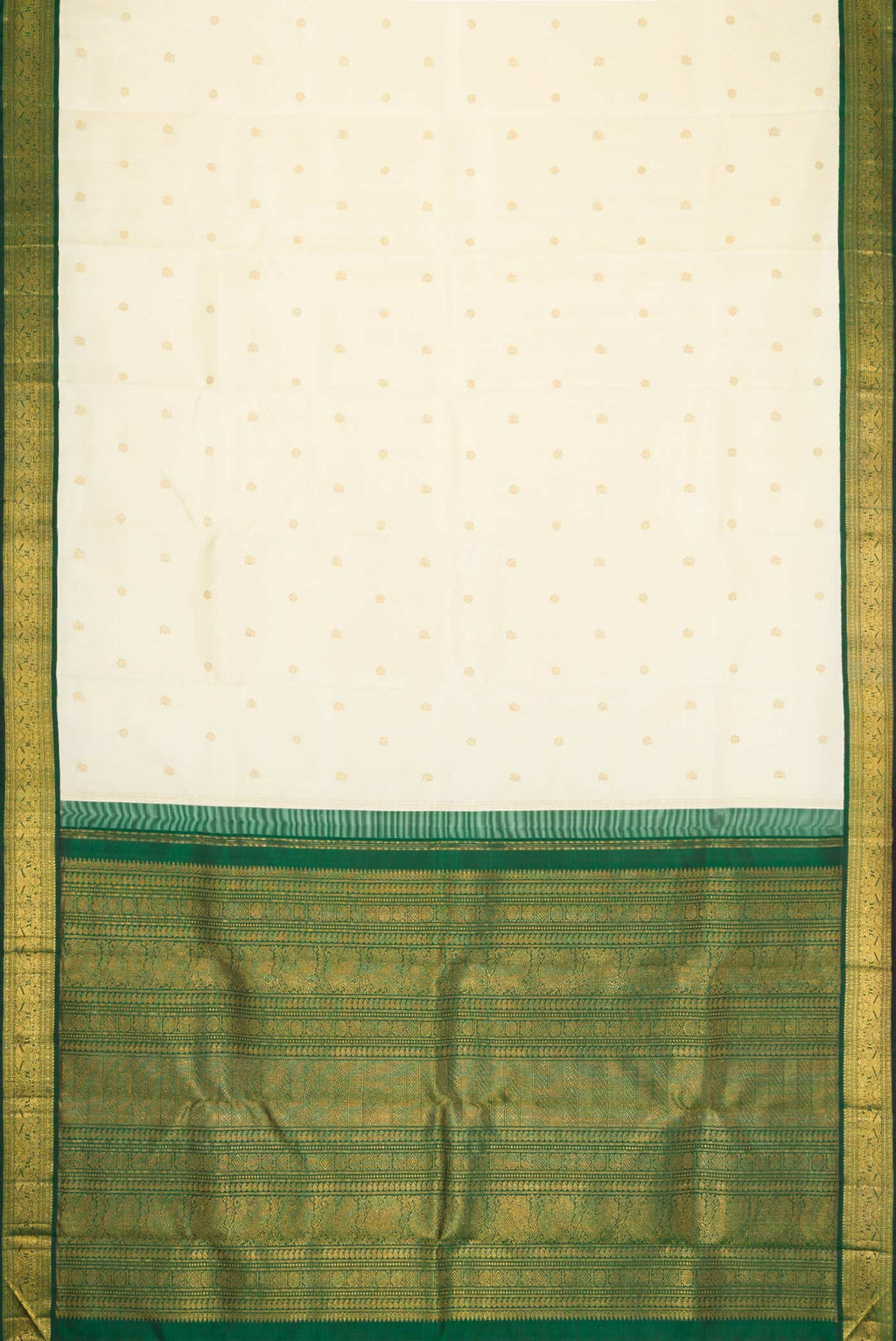 Flat view of Sandal Dual Tone Kanchipuram Silk Saree with Zari Butta on the body and Zari Border