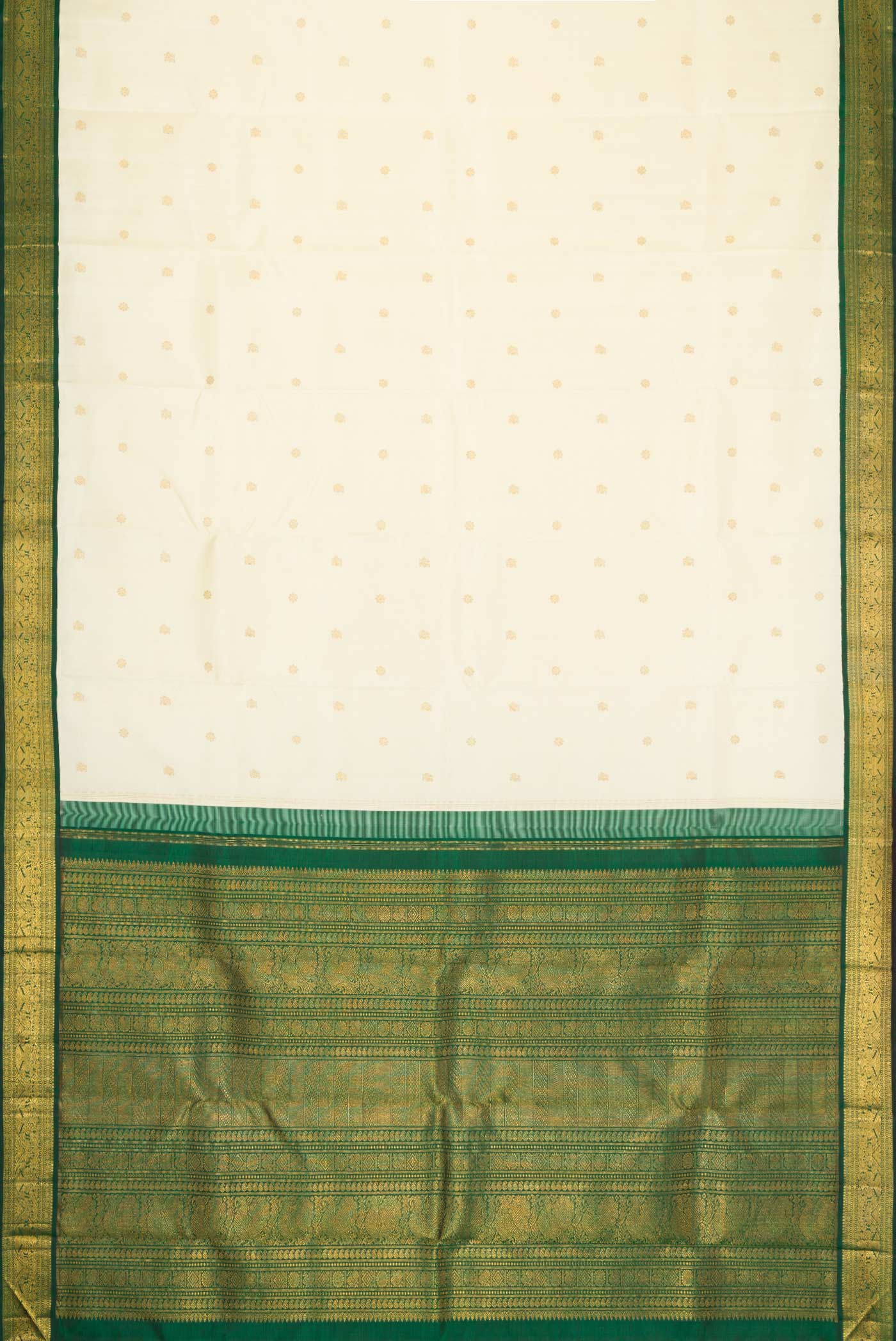 Flat view of Sandal Dual Tone Kanchipuram Silk Saree with Zari Butta on the body and Zari Border