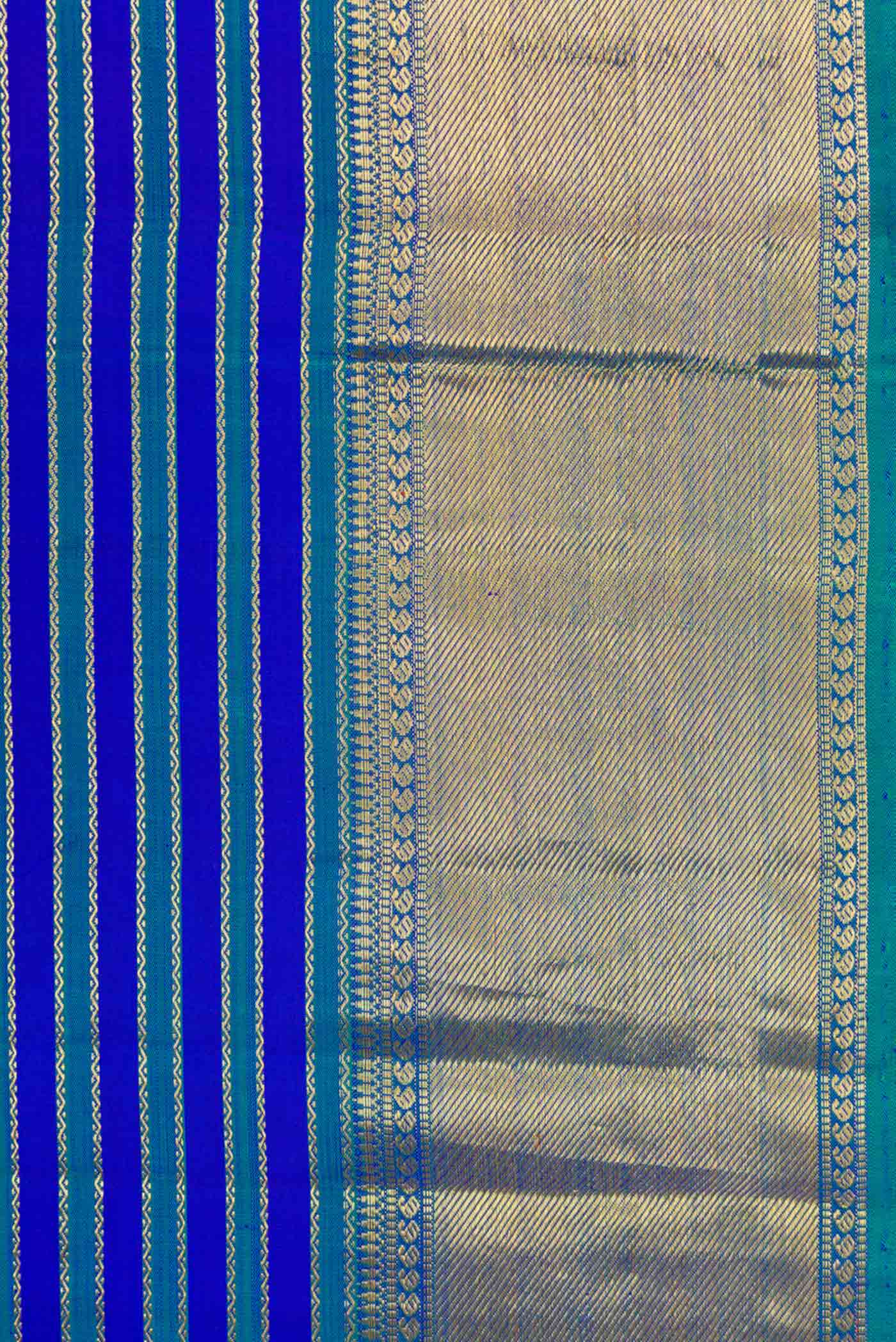 Border image of Pure Silk Pure Zari Royal Blue Dual Tone Kanchipuram Saree with Stripes on the body and Zari Border