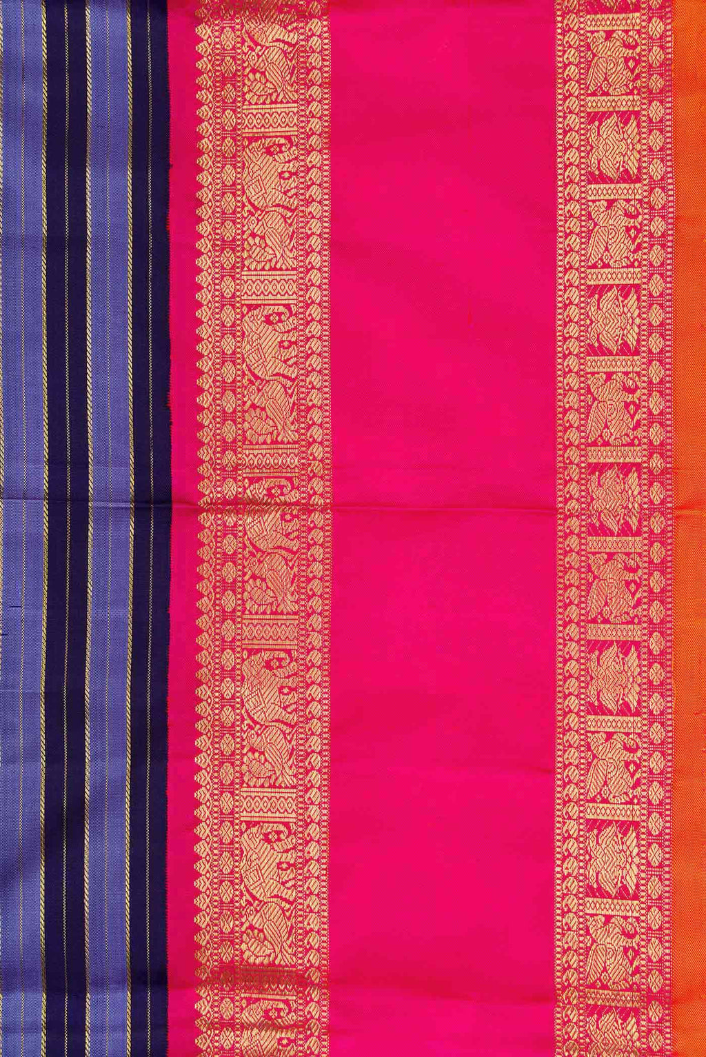 Border image of Pure Silk Pure Zari Blue Dual Tone Kanchipuram Saree with Stripes on the body and Zari Border