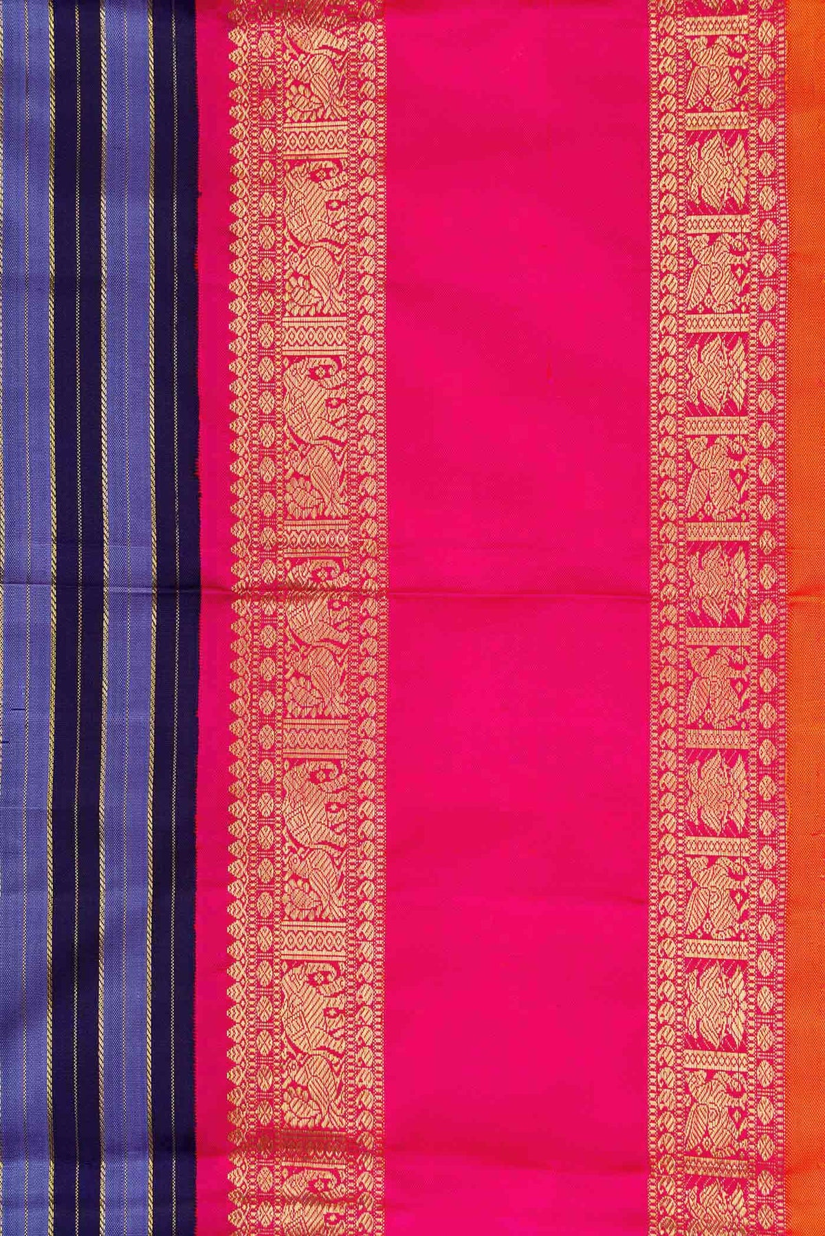 Border image of Pure Silk Pure Zari Blue Dual Tone Kanchipuram Saree with Stripes on the body and Zari Border