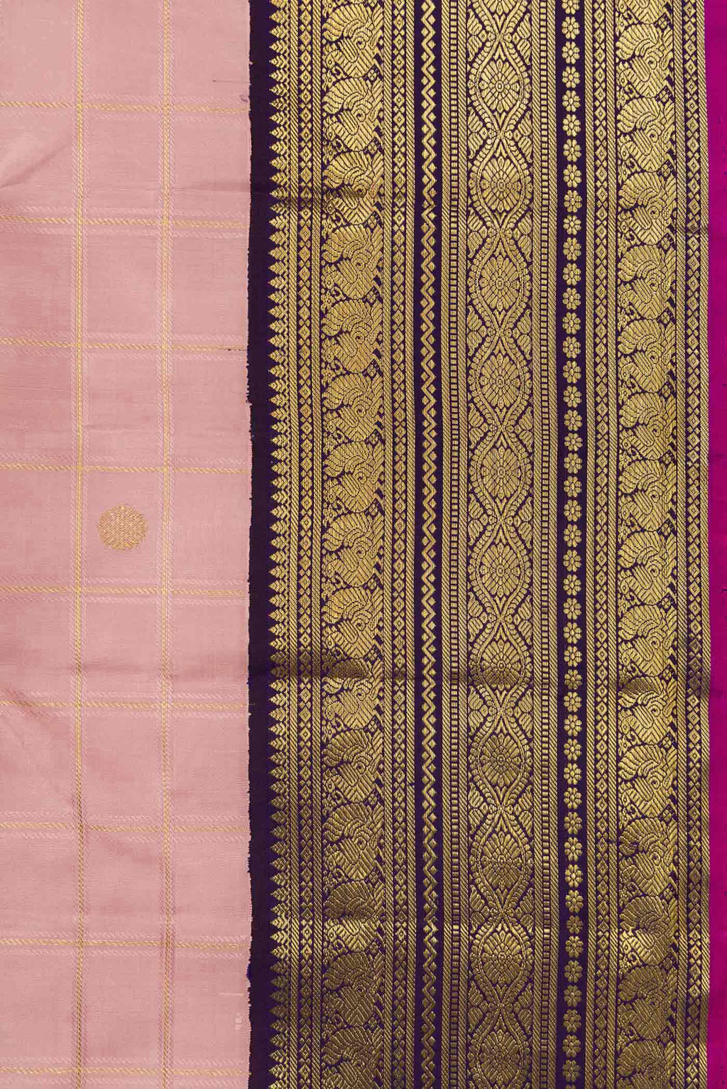Border image of Pure Silk Pure Zari Rose Gold Dual Tone Kanchipuram Saree with Checked design on the body and Zari Border