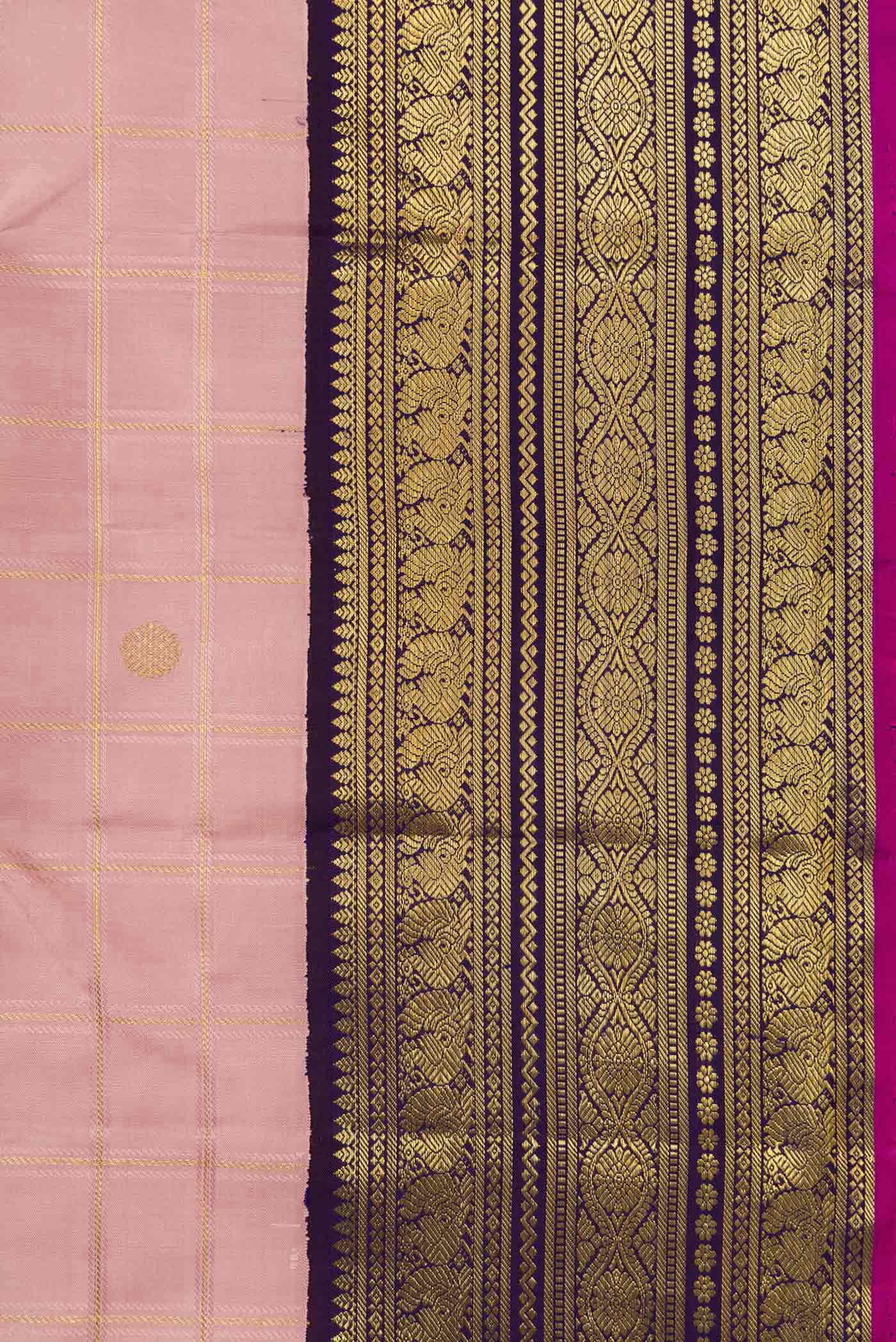 Border image of Pure Silk Pure Zari Rose Gold Dual Tone Kanchipuram Saree with Checked design on the body and Zari Border