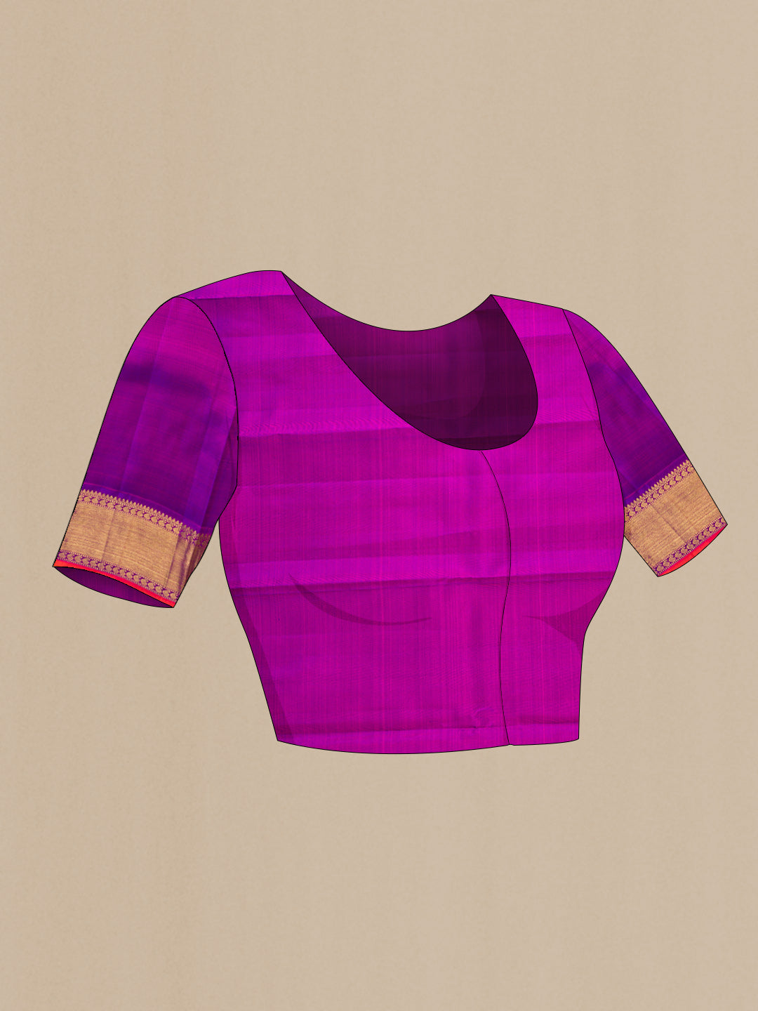 Close up image of the blouse of Pure Silk Pure Zari Off White Dual Tone Kanchipuram Saree with Checked design on the body and Zari Border