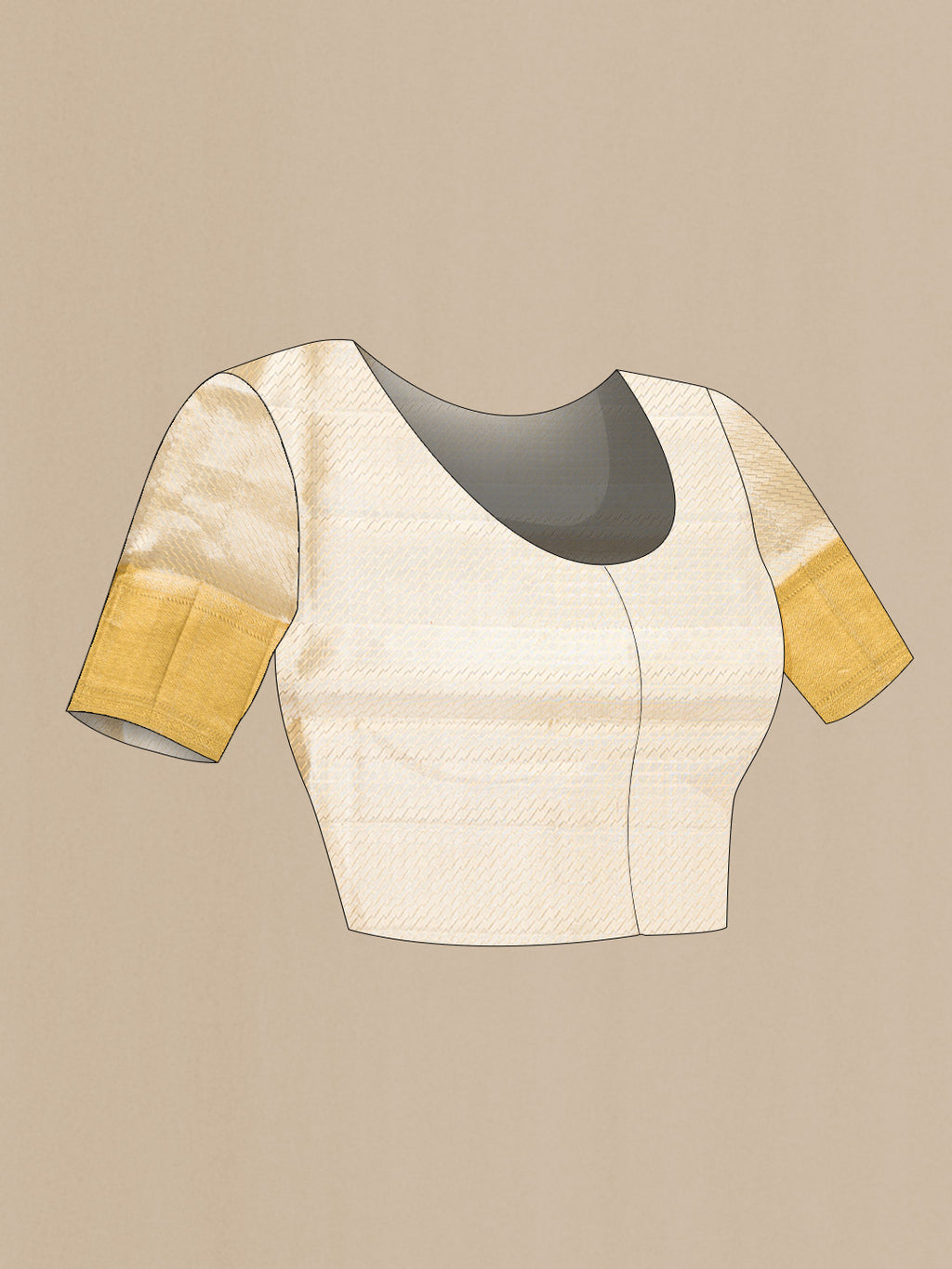 Close up image of the blouse of Gold, Sea Green, Pink and Purple Color Kanjivaram Tissue Silk Saree with Zari Brocade on the body and Zari Border. 