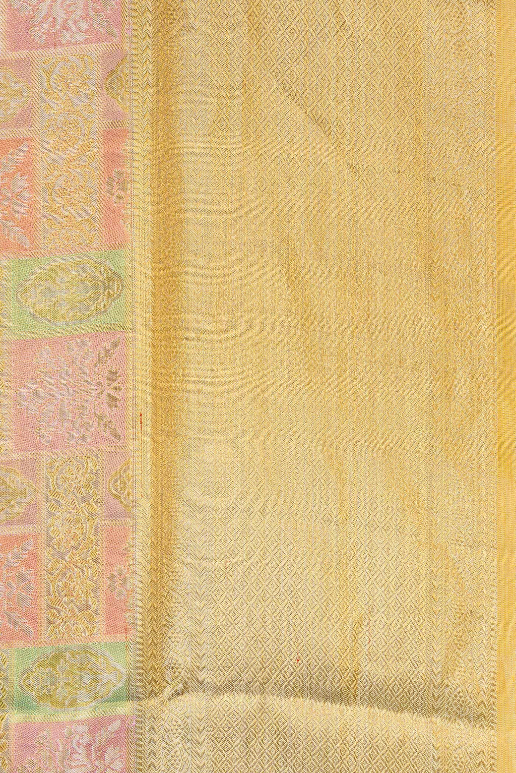 Border image of Pista Green Dual Tone Kanjivaram Tissue Silk Saree with Zari Brocade on the body and Zari Border. 