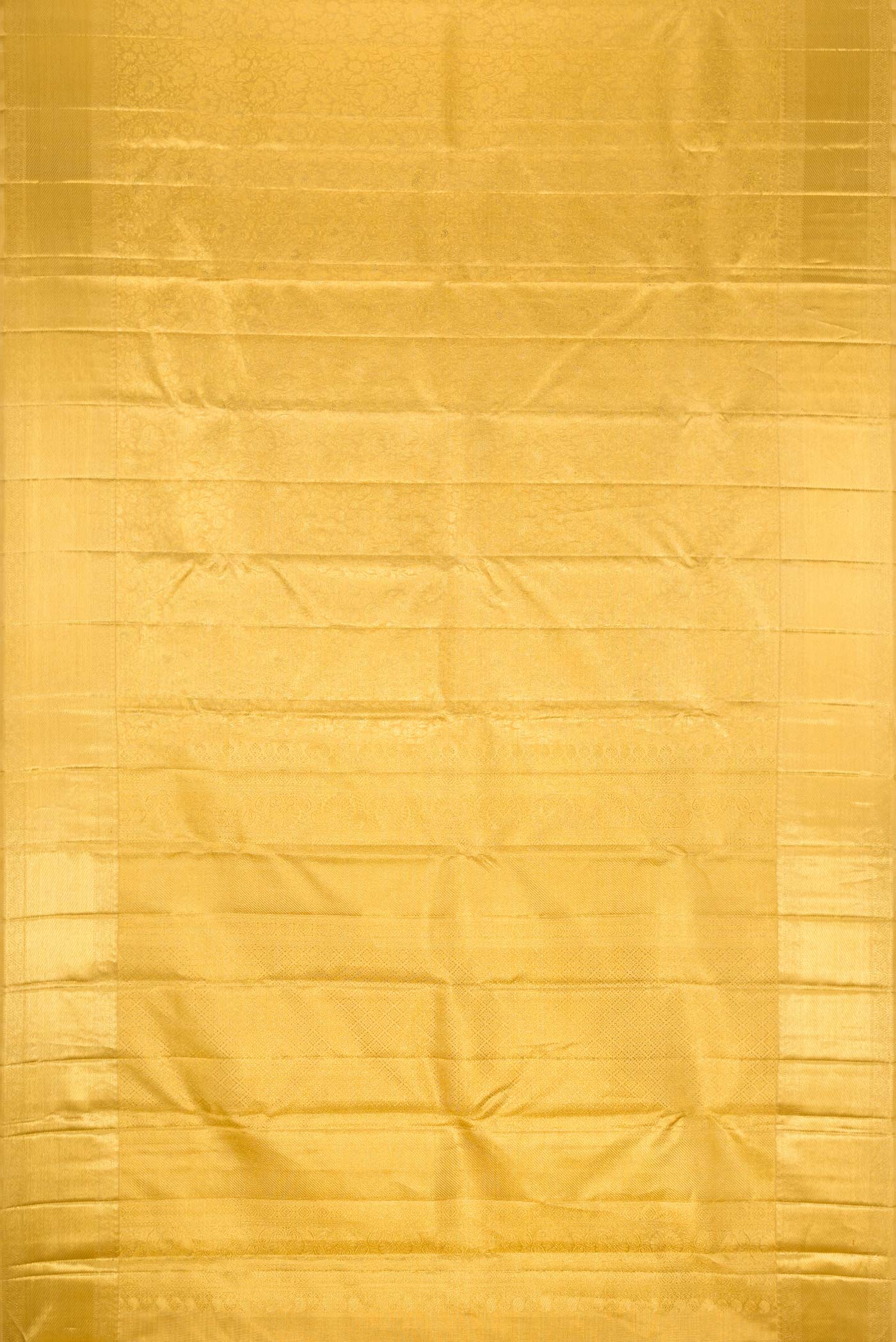 Flat view of Pure Silk Pure Zari Gold Dual Tone Kanjivaram Tissue Saree with Zari Brocade on the body and Zari Border. 