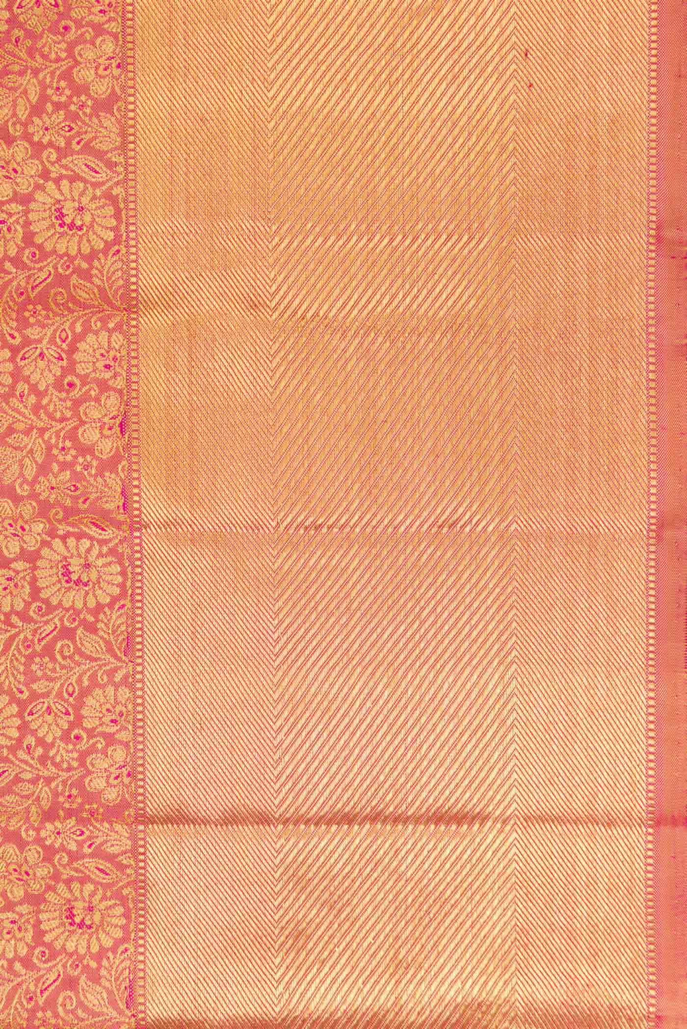 Border image of Pure Silk Pure Zari Coral Kanchipuram Saree with Zari Brocade on the body and Zari Border