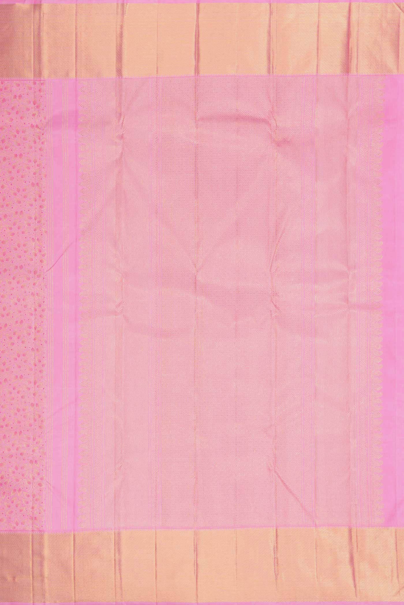 Close up image of the pallu of Pure Silk Pure Zari Pink Dual Tone Kanchipuram Saree with Zari Brocade on the body and Zari Border