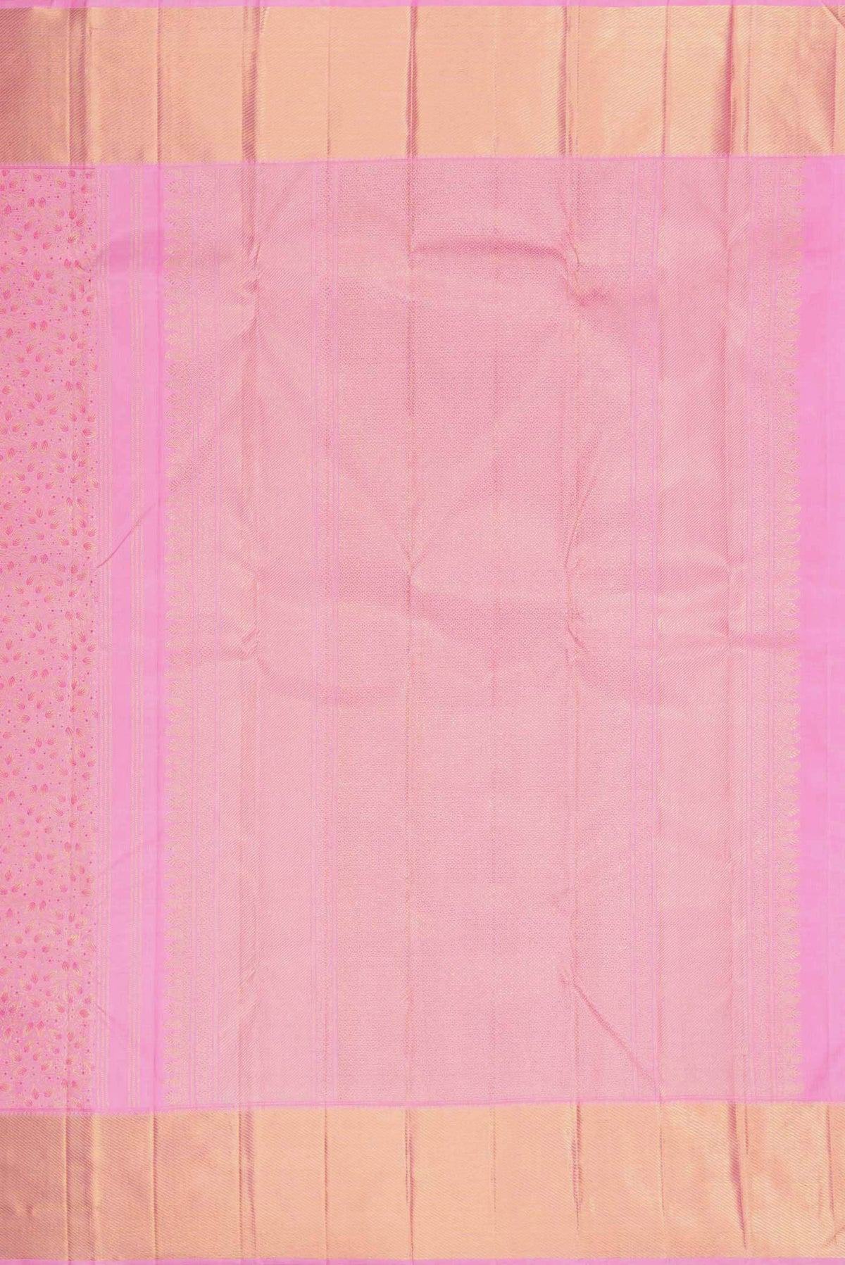 Close up image of the pallu of Pure Silk Pure Zari Pink Dual Tone Kanchipuram Saree with Zari Brocade on the body and Zari Border