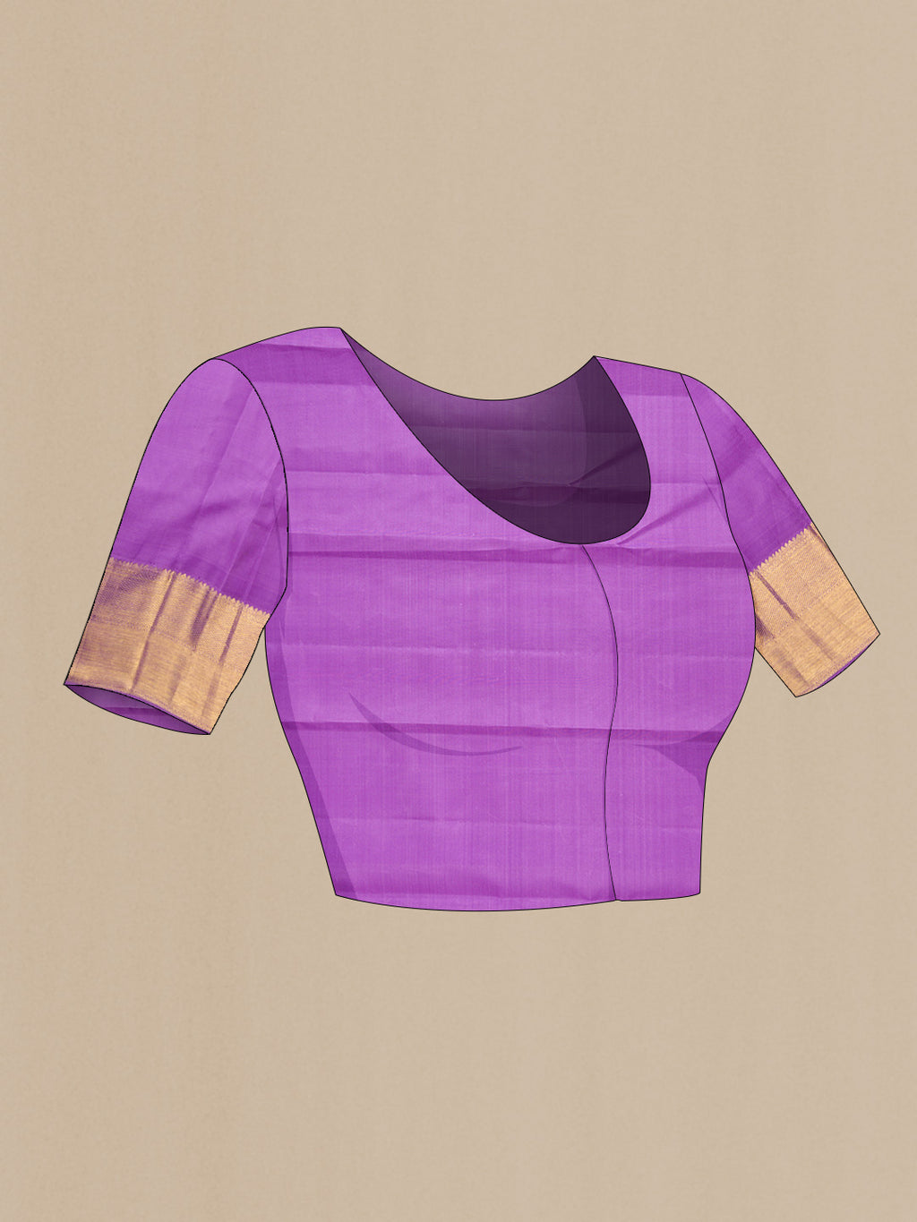 Close up image of the blouse of Pure Silk Pure Zari Lavender Dual Tone Kanchipuram Saree with Zari Brocade on the body and Zari Border