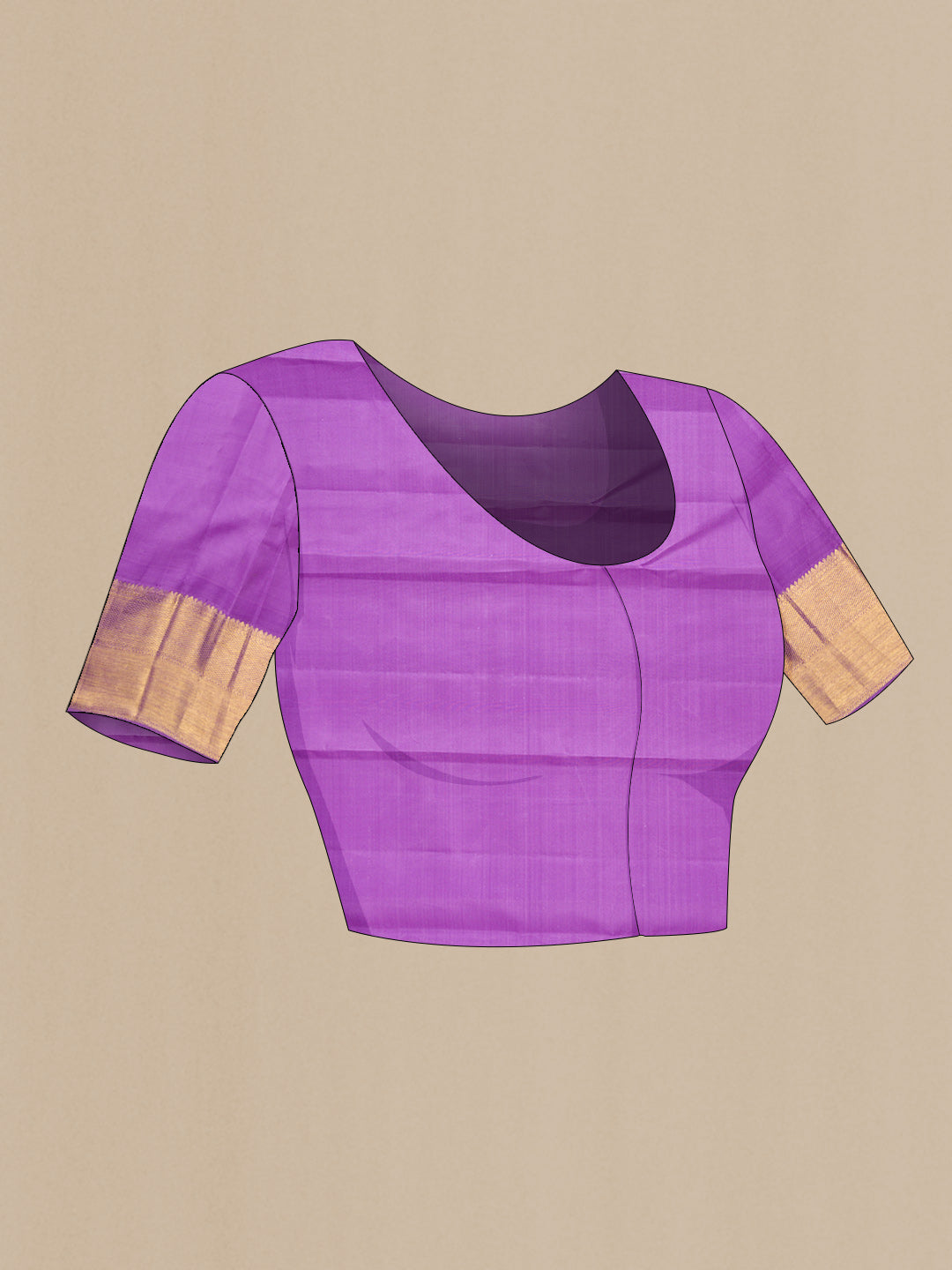 Close up image of the blouse of Pure Silk Pure Zari Lavender Dual Tone Kanchipuram Saree with Zari Brocade on the body and Zari Border