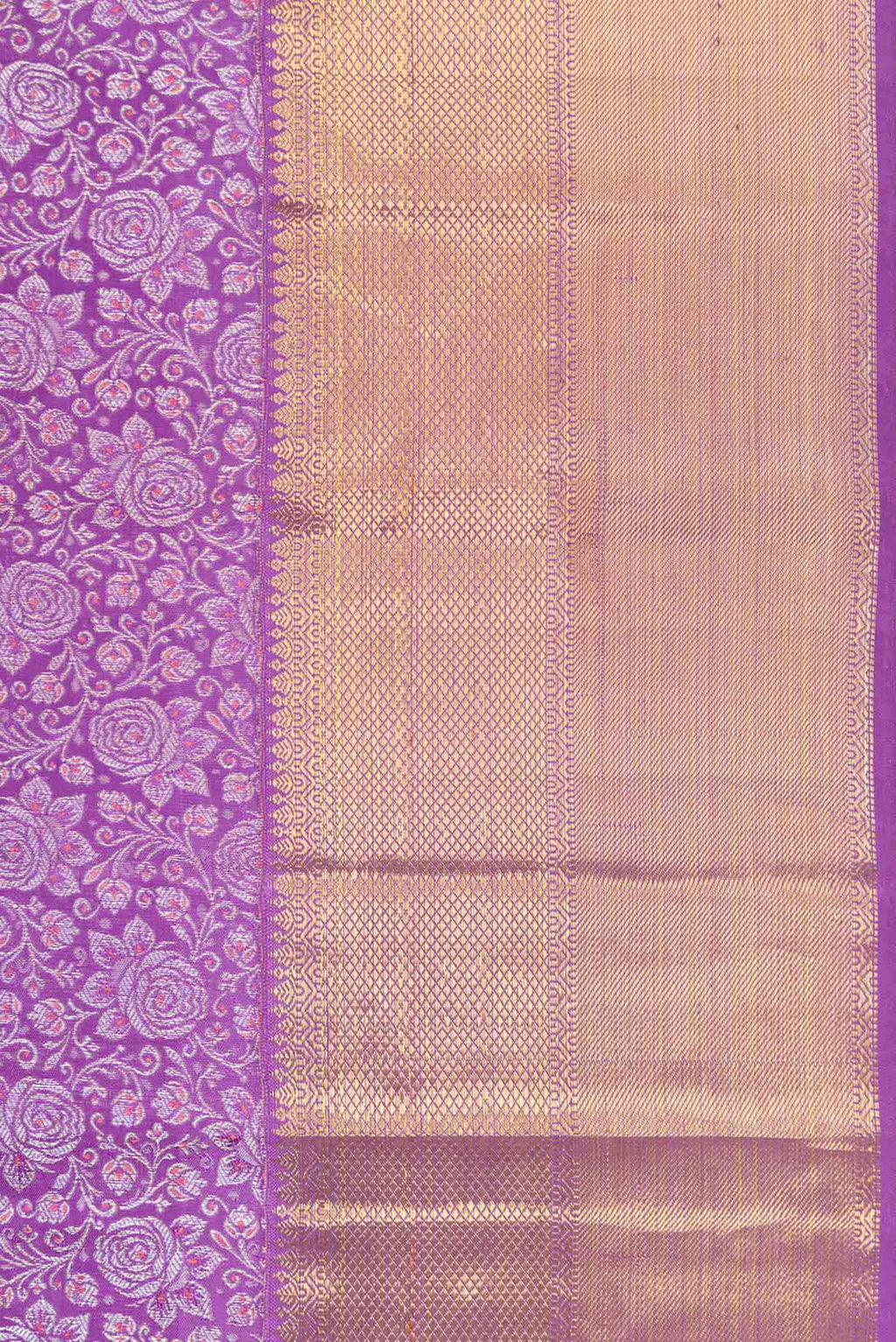 Border image of Pure Silk Pure Zari Lavender Dual Tone Kanchipuram Saree with Zari Brocade on the body and Zari Border