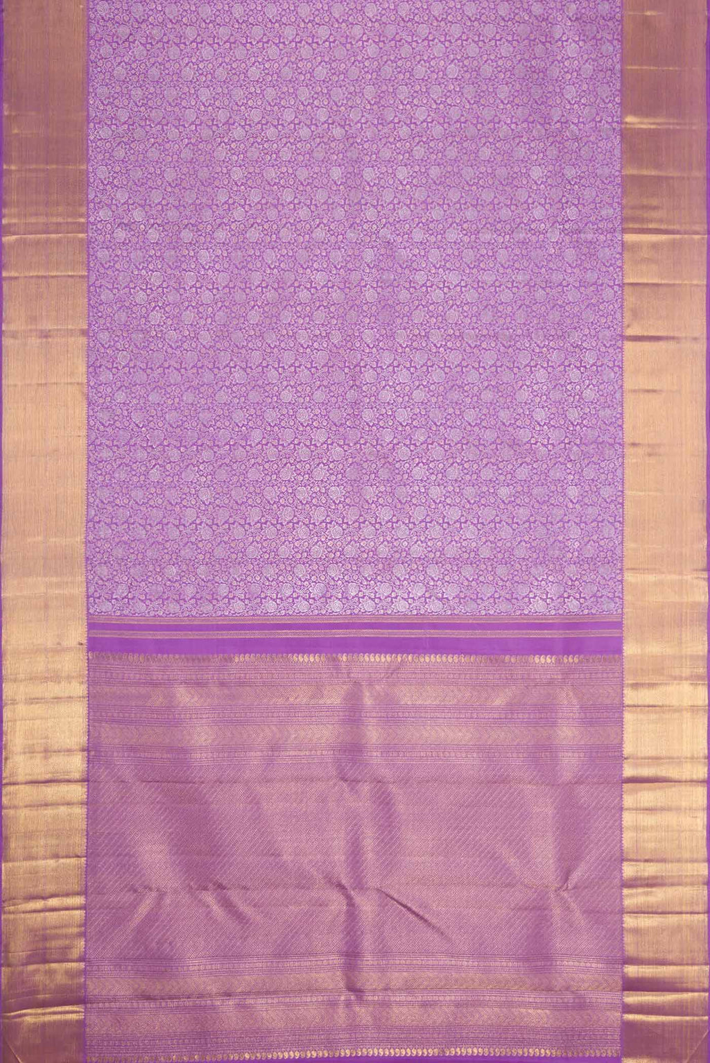Flat view of Pure Silk Pure Zari Lavender Dual Tone Kanchipuram Saree with Zari Brocade on the body and Zari Border