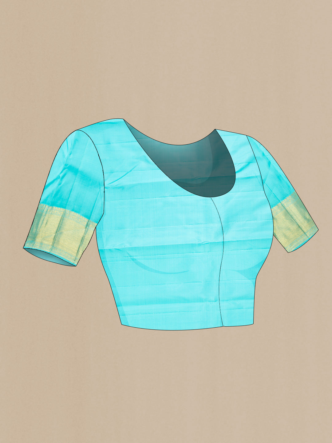 Close up image of the blouse of Pure Silk Pure Zari Sky Blue Dual Tone Kanchipuram Saree with Zari Brocade on the body and Zari Border