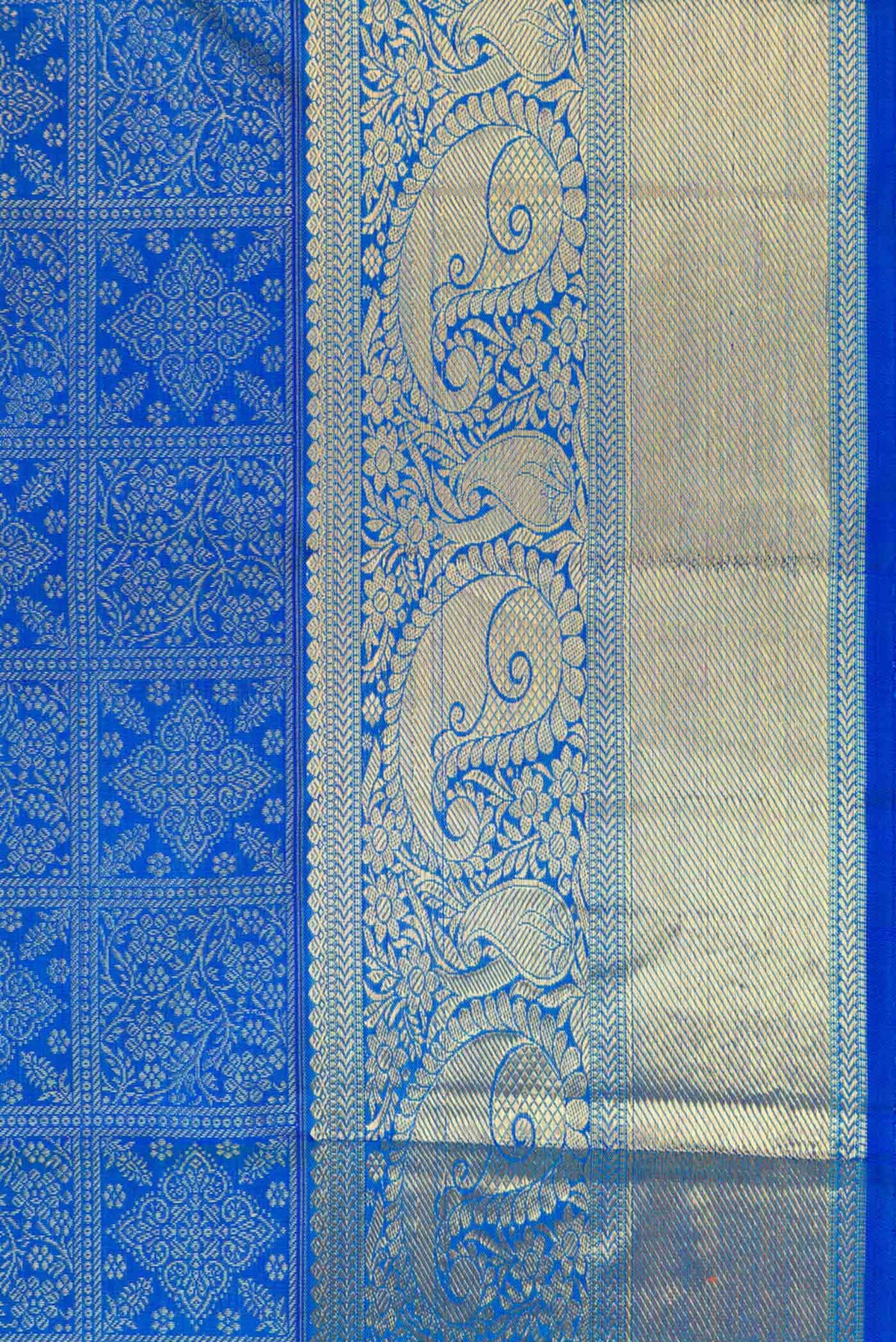 Border image of Pure Silk Pure Zari Peacock Blue Dual Tone Kanchipuram Saree with Zari Brocade on the body and Zari Border