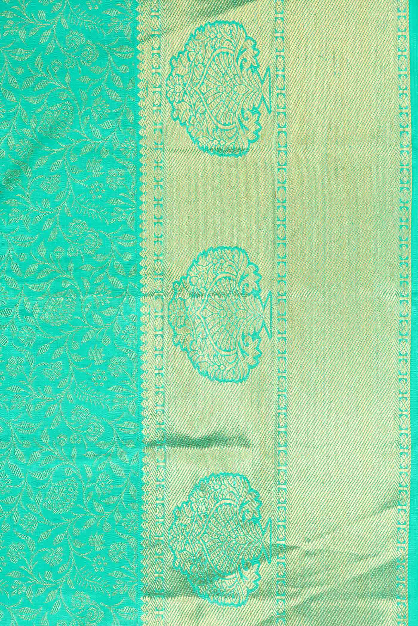 Border image of Pure Silk Pure Zari Sea Green Dual Tone Kanchipuram Saree with Zari Brocade on the body and Zari Border
