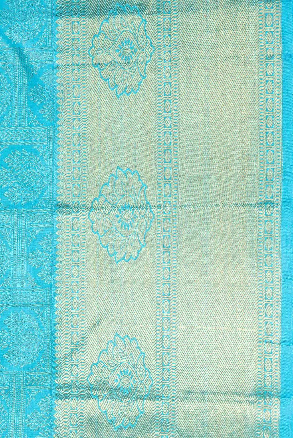 Border image of Pure Silk Pure Zari Sky Blue Dual Tone Kanchipuram Saree with Zari Brocade on the body and Zari Border