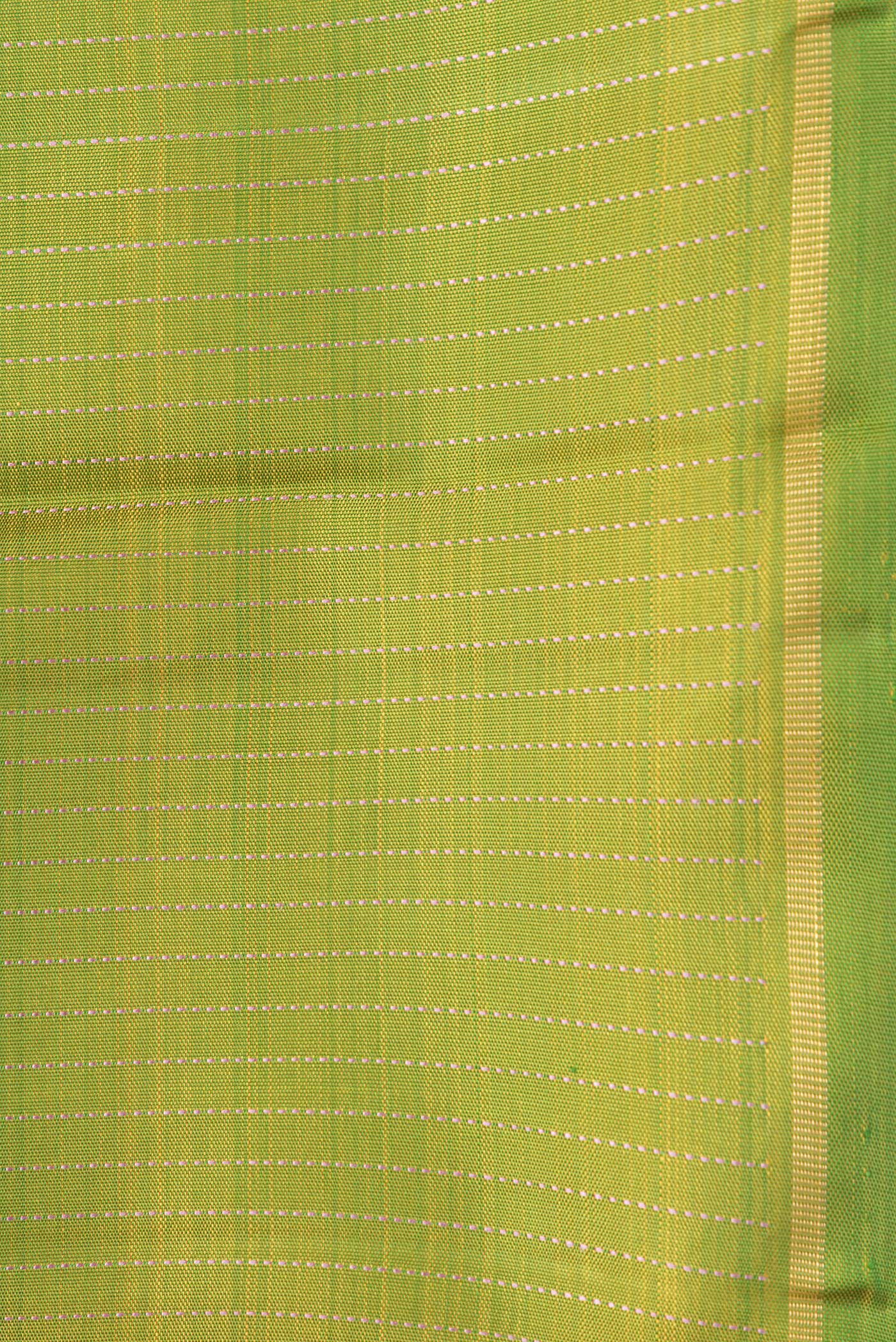 Border image of Parrot Green Dual Tone Kanjivaram Silk Saree with Stripes on the body and Thin Zari Line. 