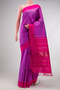 Purple Dual Tone Kanjivaram Silk Saree with Checked design on the body and Zari Border.  displayed on a mannequin