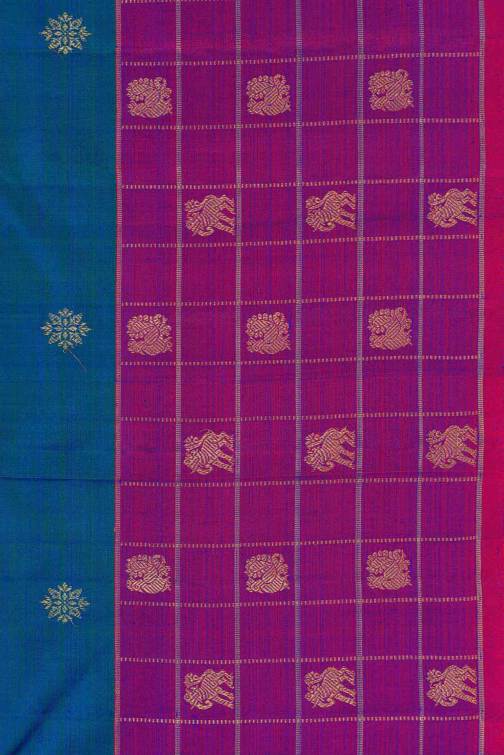 Border image of Pure Silk Pure Zari Peacock Blue Dual Tone Kanchipuram Saree with Zari Butta on the body and Zari Border