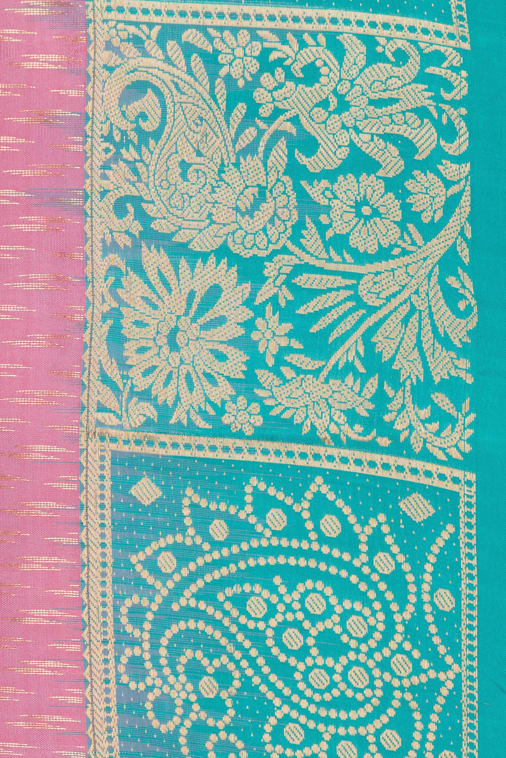 Border image of Pink Dual Tone Kanchipuram Silk Saree with Zari Butta on the body and Zari Border. 