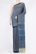 Grey Dual Tone Crepe Saree with Ajrakh Print on the body and Printed Border.  displayed on a mannequin