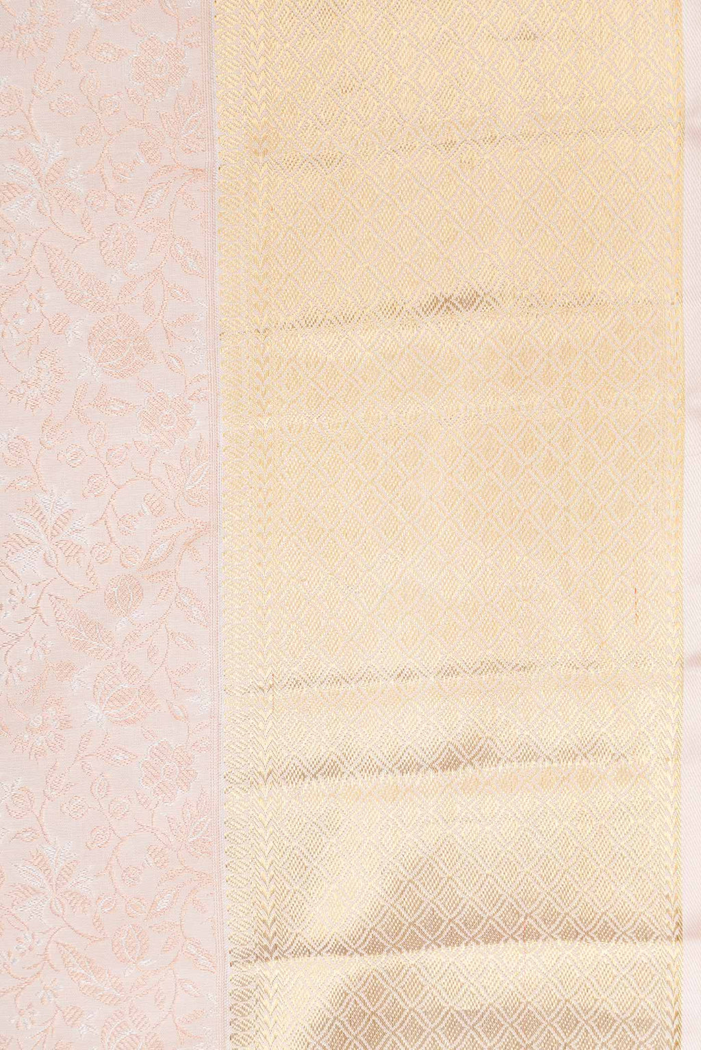 Border image of Pure Silk Pure Zari Rose pink Kanchipuram Saree with Zari Brocade on the body and Zari Border