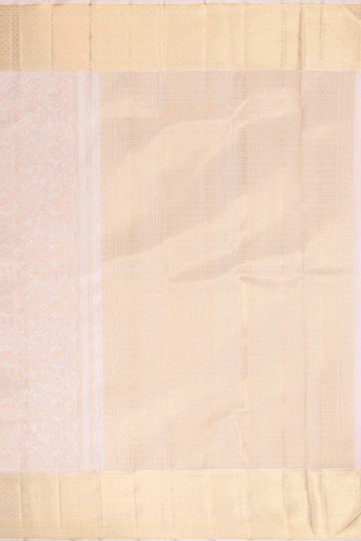 Close up image of the pallu of Pure Silk Pure Zari Rose pink Kanchipuram Saree with Zari Brocade on the body and Zari Border