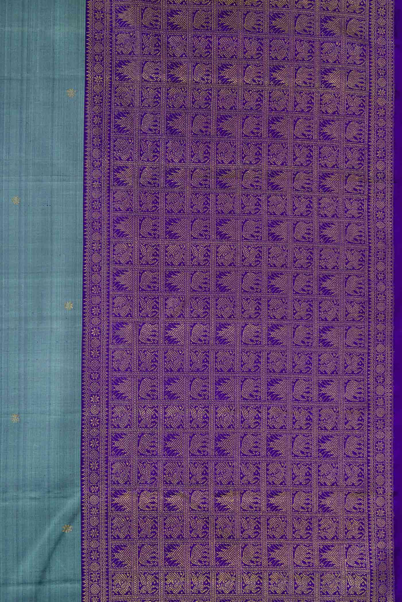Border image of Pure Silk Pure Zari Maya Blue Dual Tone Kanjivaram Saree with Zari Butta on the body and Fancy Border. 