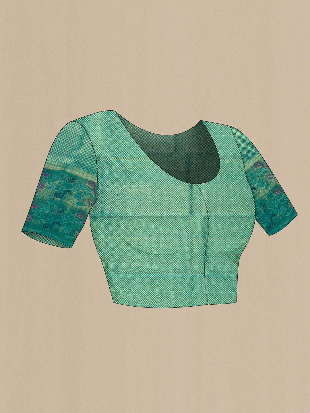 Close up image of the blouse of Gold Dual Tone Kanjivaram Tissue Silk Saree with Zari Brocade on the body and Zari And Thread Border. 