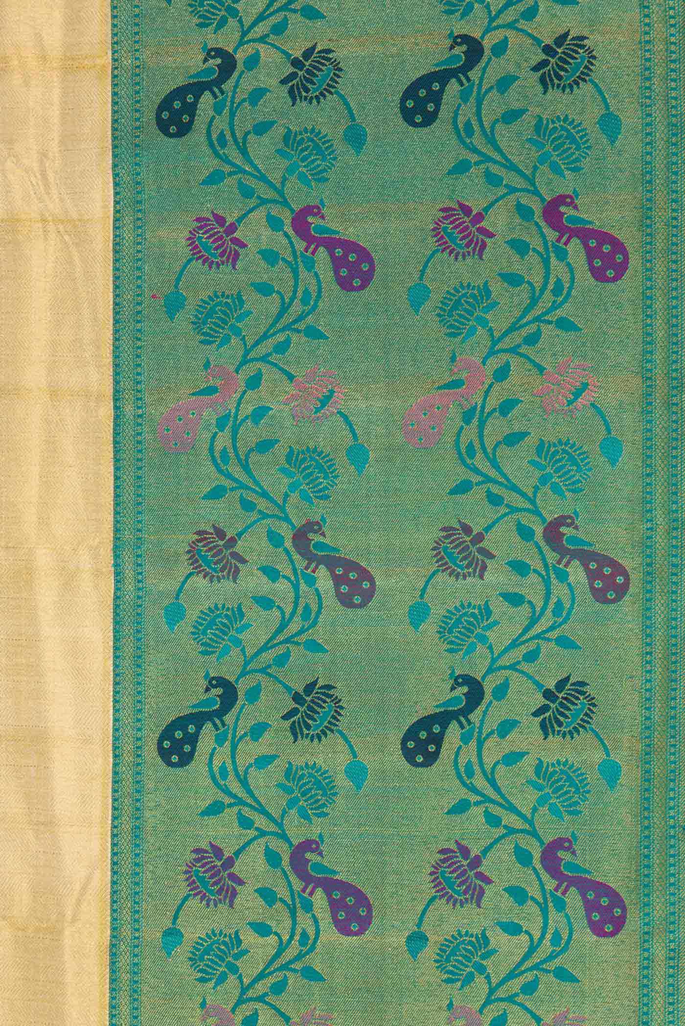 Border image of Gold Dual Tone Kanjivaram Tissue Silk Saree with Zari Brocade on the body and Zari And Thread Border. 