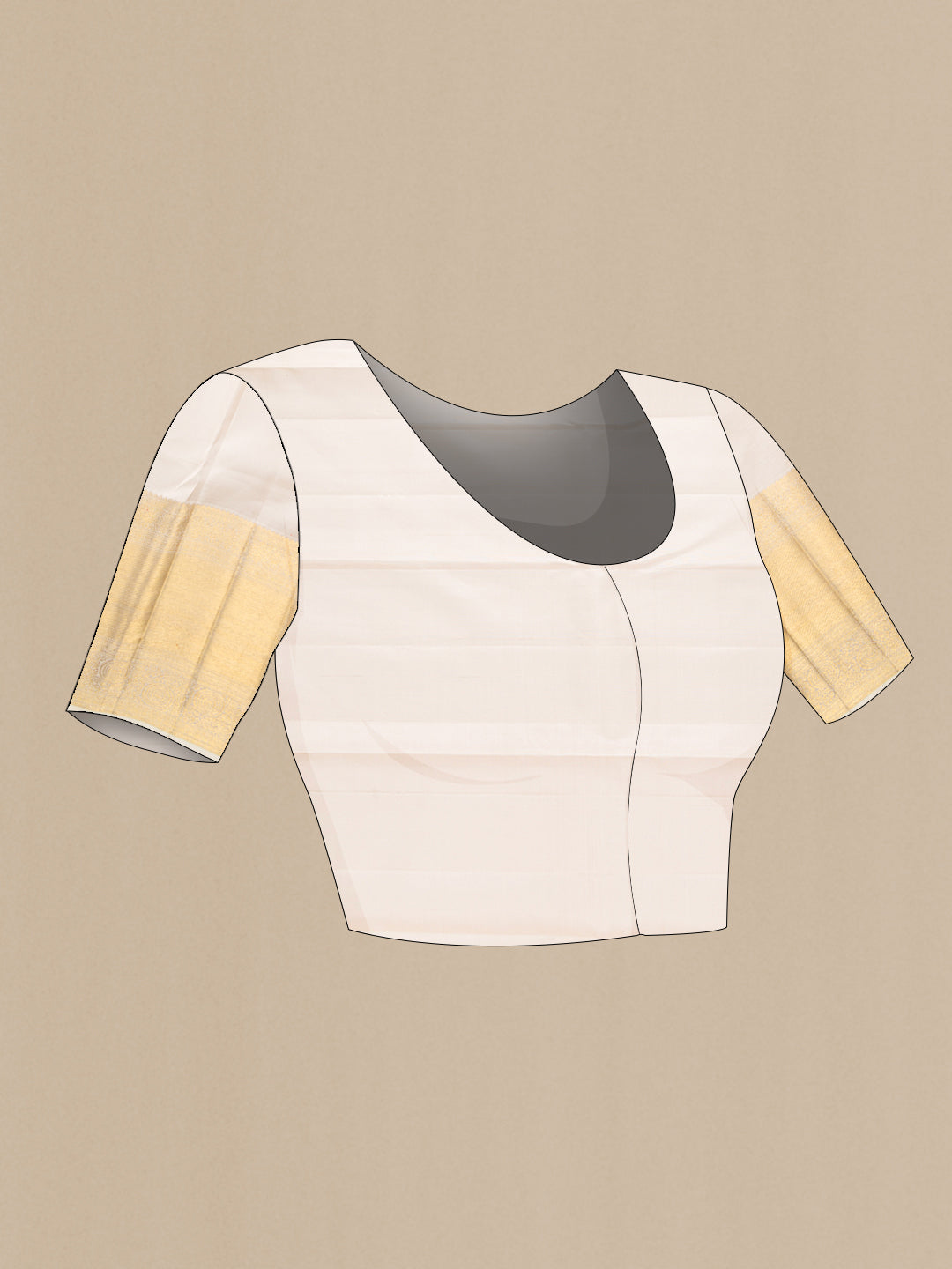 Close up image of the blouse of Off White Dual Tone Kanchipuram Silk Saree with Zari Brocade on the body and Zari Border. 