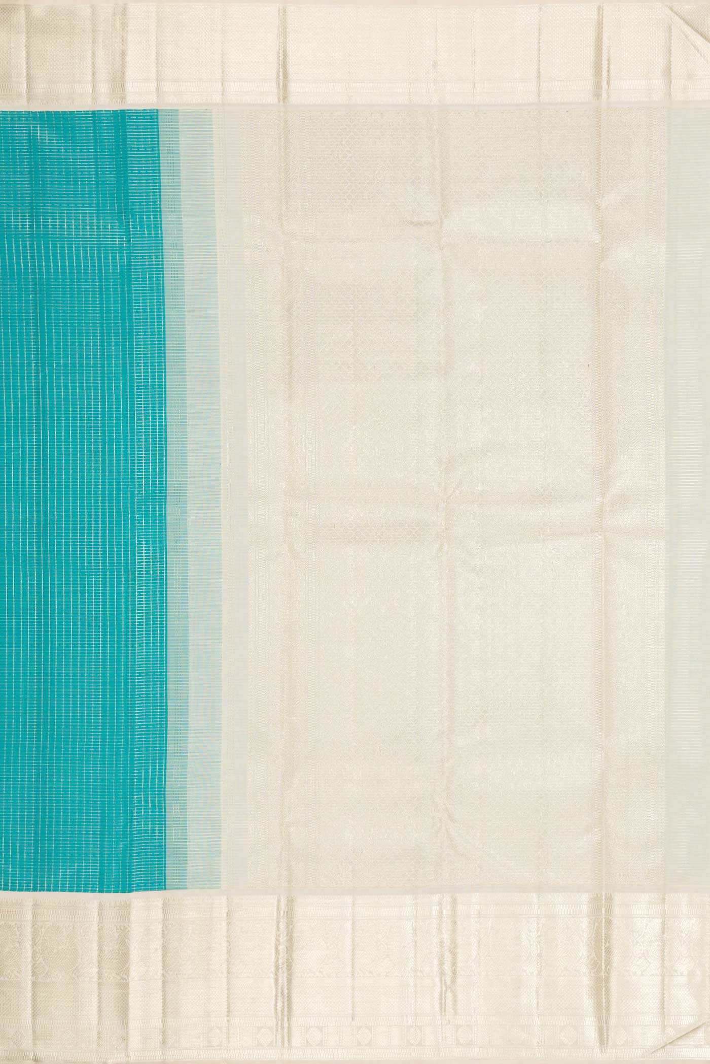 Close up image of the pallu of Sky Blue Dual Tone Kanchipuram Silk Saree with Zari Brocade on the body and Zari Border. 
