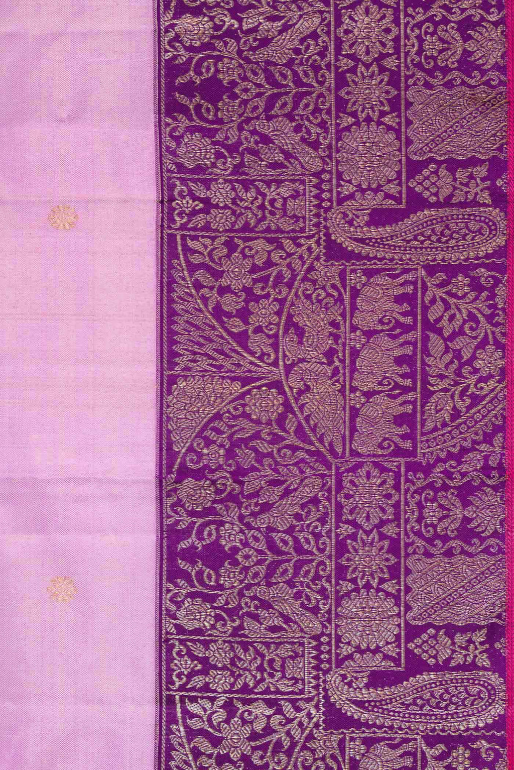 Border image of Lavender Dual Tone Kanjivaram Tissue Silk Saree with Zari Brocade on the body and Zari Border. 