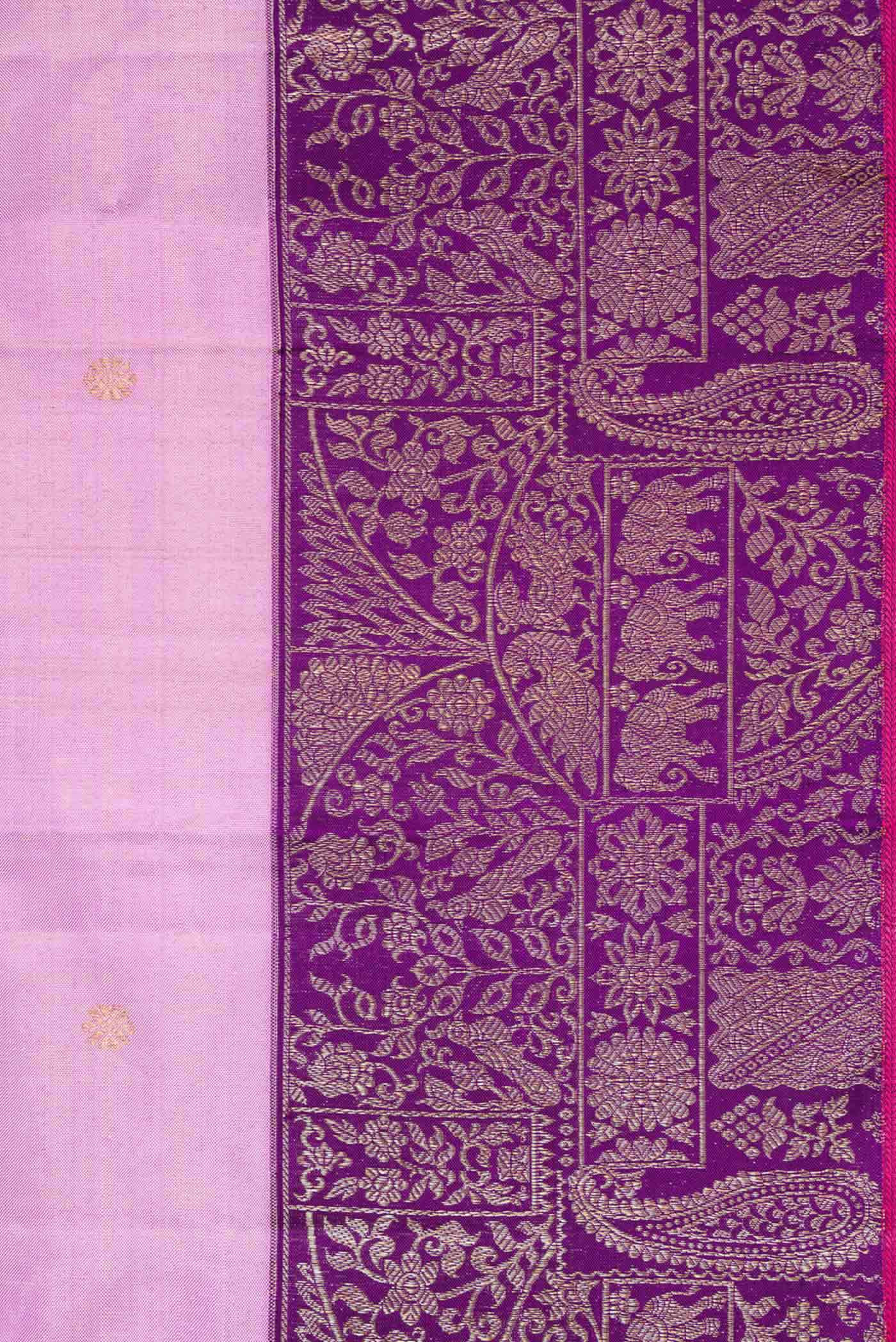 Border image of Lavender Dual Tone Kanjivaram Tissue Silk Saree with Zari Brocade on the body and Zari Border. 