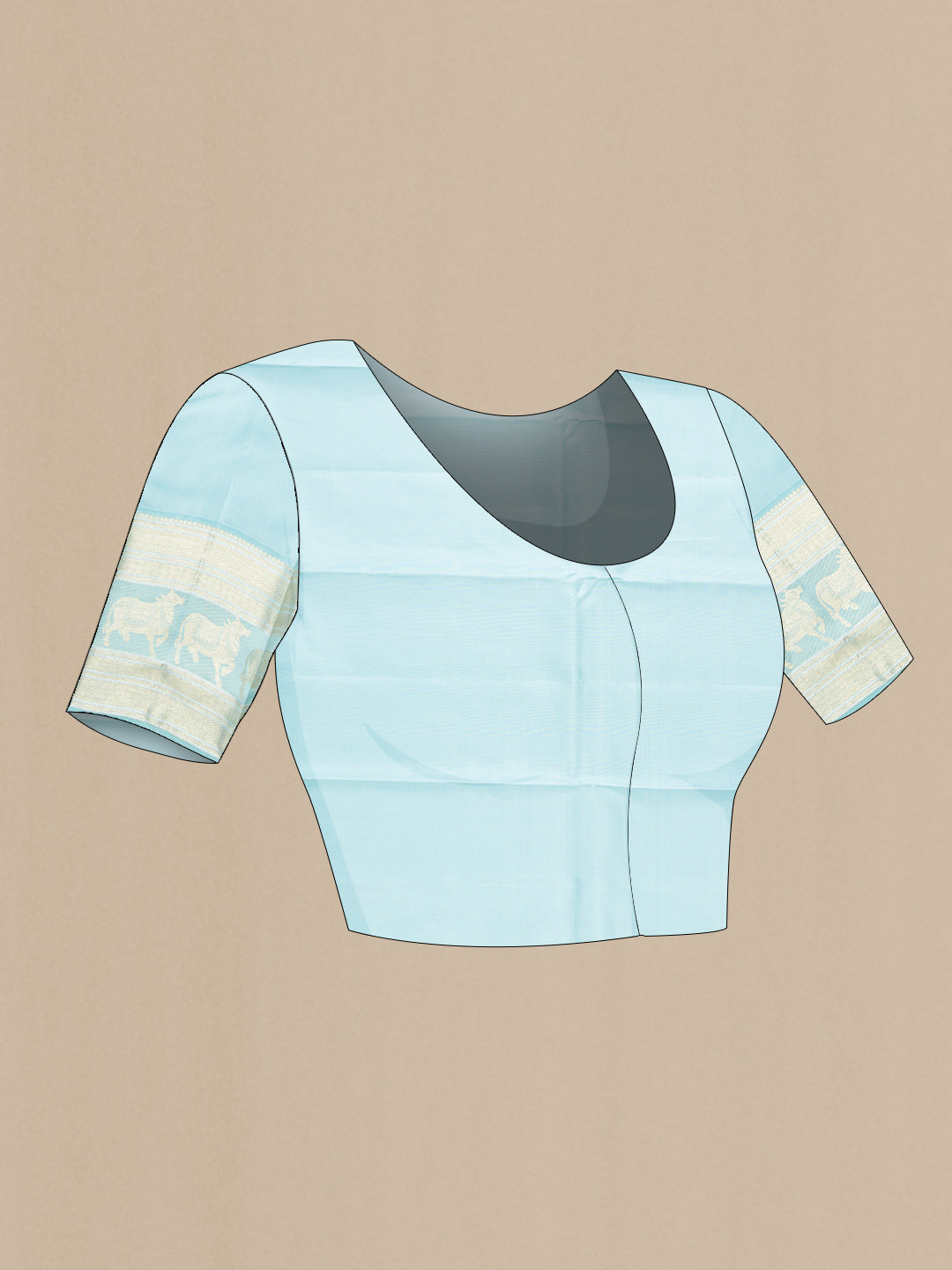 Close up image of the blouse of Green Dual Tone Kanchipuram Silk Saree with Zari Butta on the body and Zari Border. 