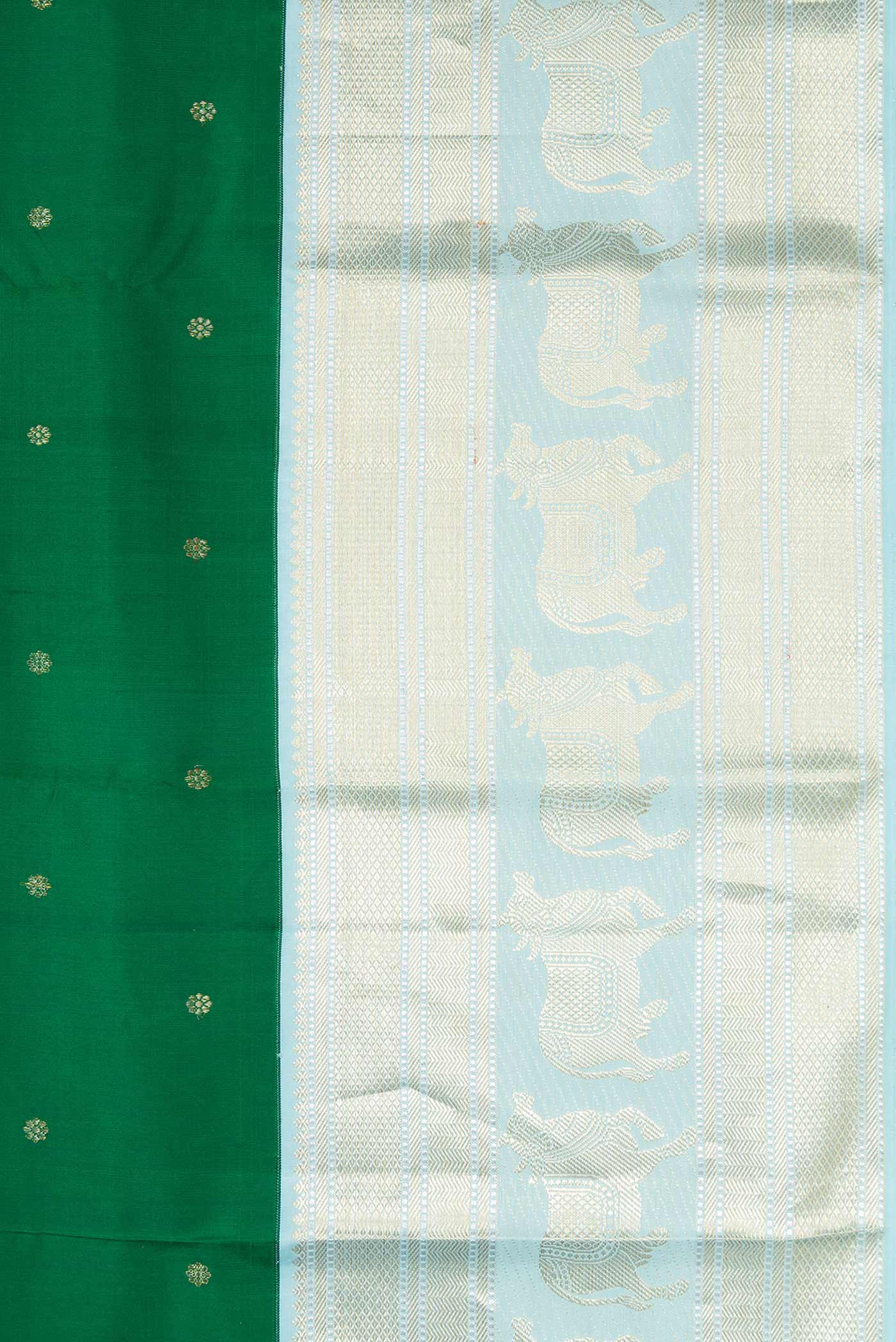 Border image of Green Dual Tone Kanchipuram Silk Saree with Zari Butta on the body and Zari Border. 
