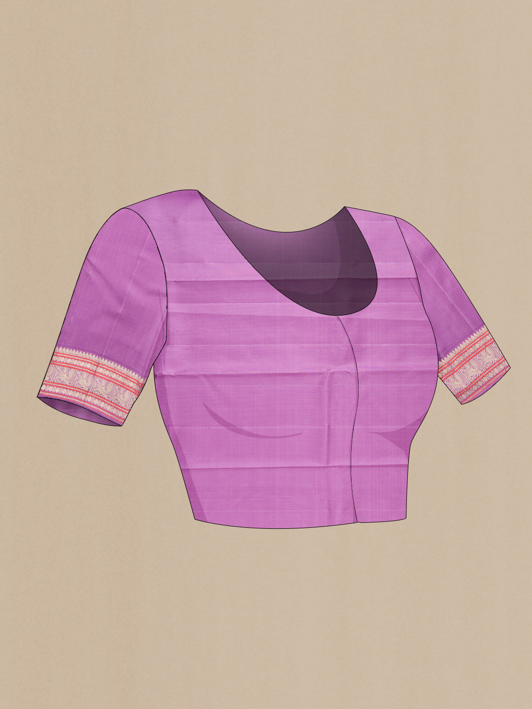 Close up image of the blouse of Pure Silk Pure Zari Mustard Dual Tone Kanchipuram Saree with Thread Butta on the body and Zari Border. 