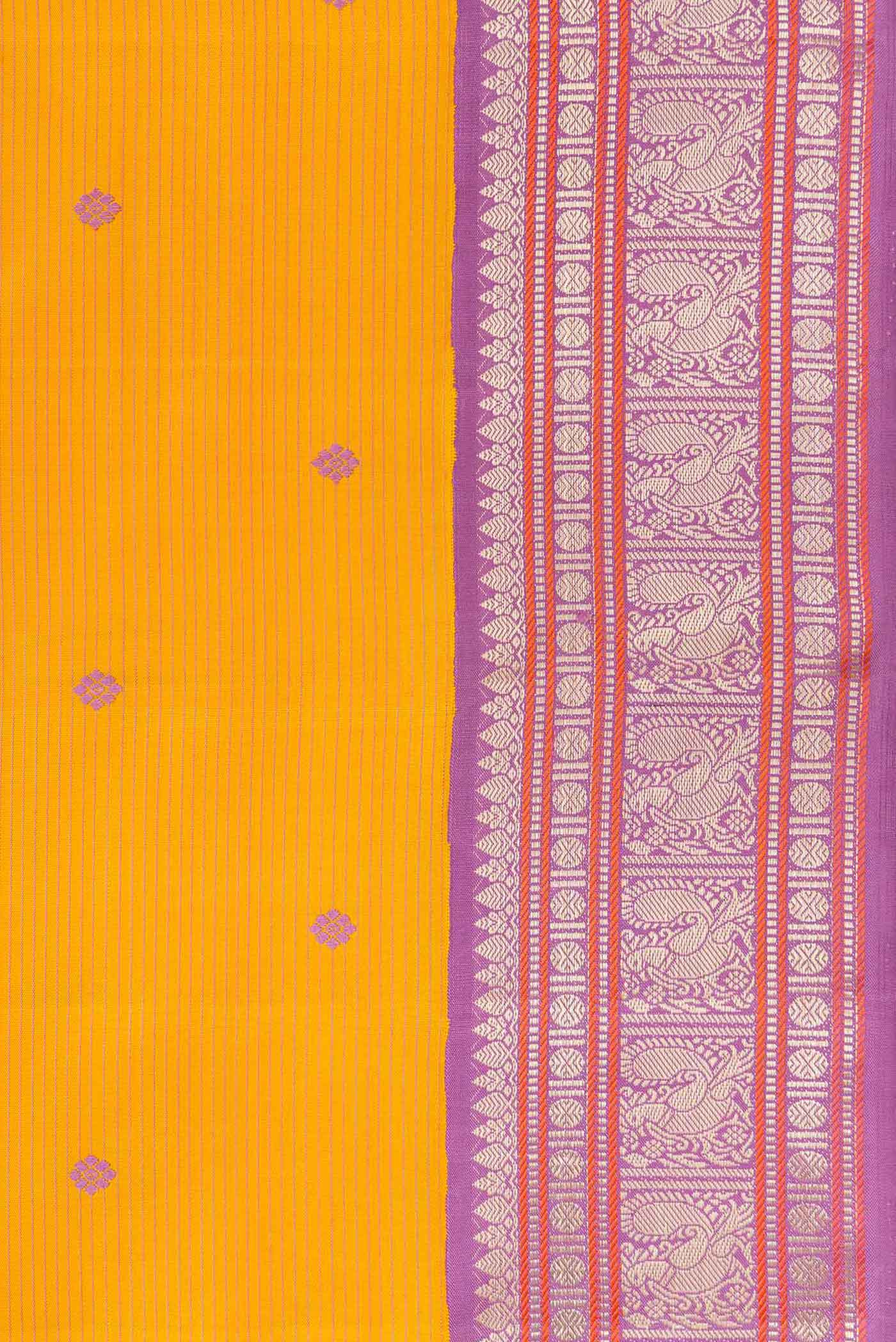 Border image of Pure Silk Pure Zari Mustard Dual Tone Kanchipuram Saree with Thread Butta on the body and Zari Border. 