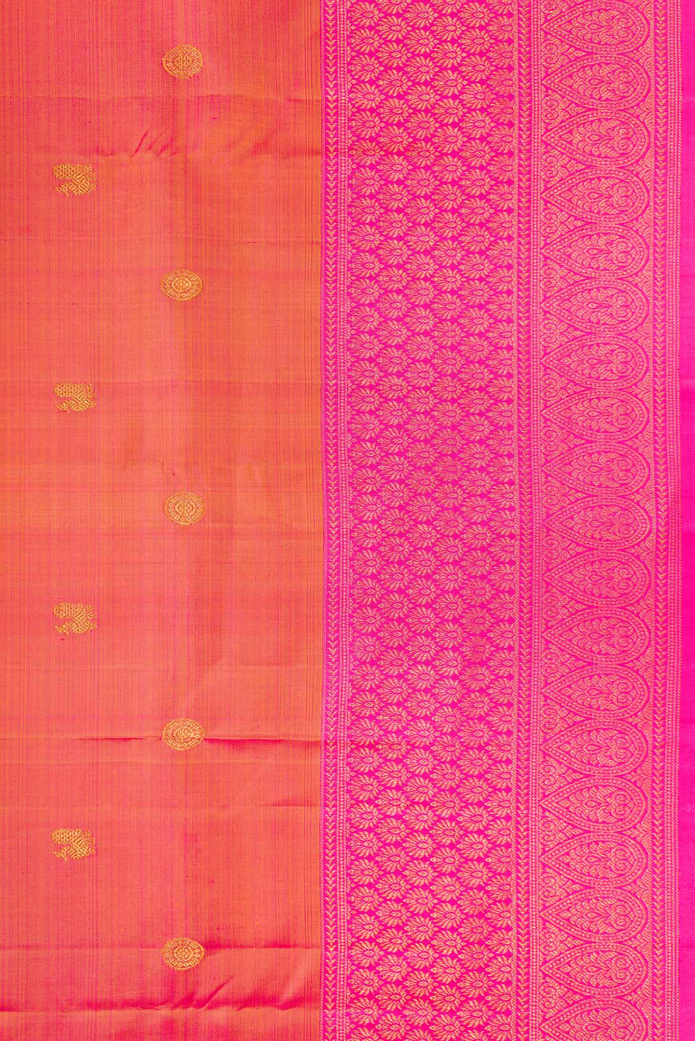 Border image of Mustard Dual Tone Kanjivaram Silk Saree with Zari Butta on the body and Zari Border. 