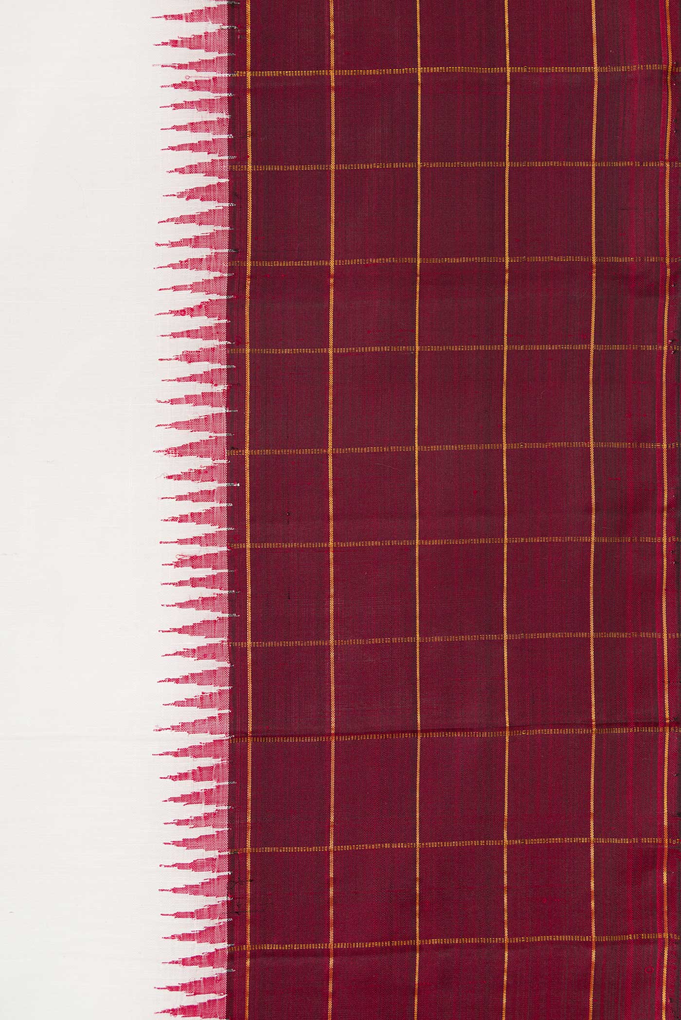 Border image of Off White Dual Tone Linen Saree with Plain Body and Checks Border. 