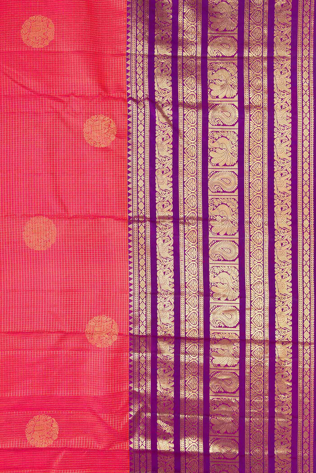 Border image of Coral Dual Tone Kanjivaram Silk Saree with Zari Butta on the body and Zari Border. 