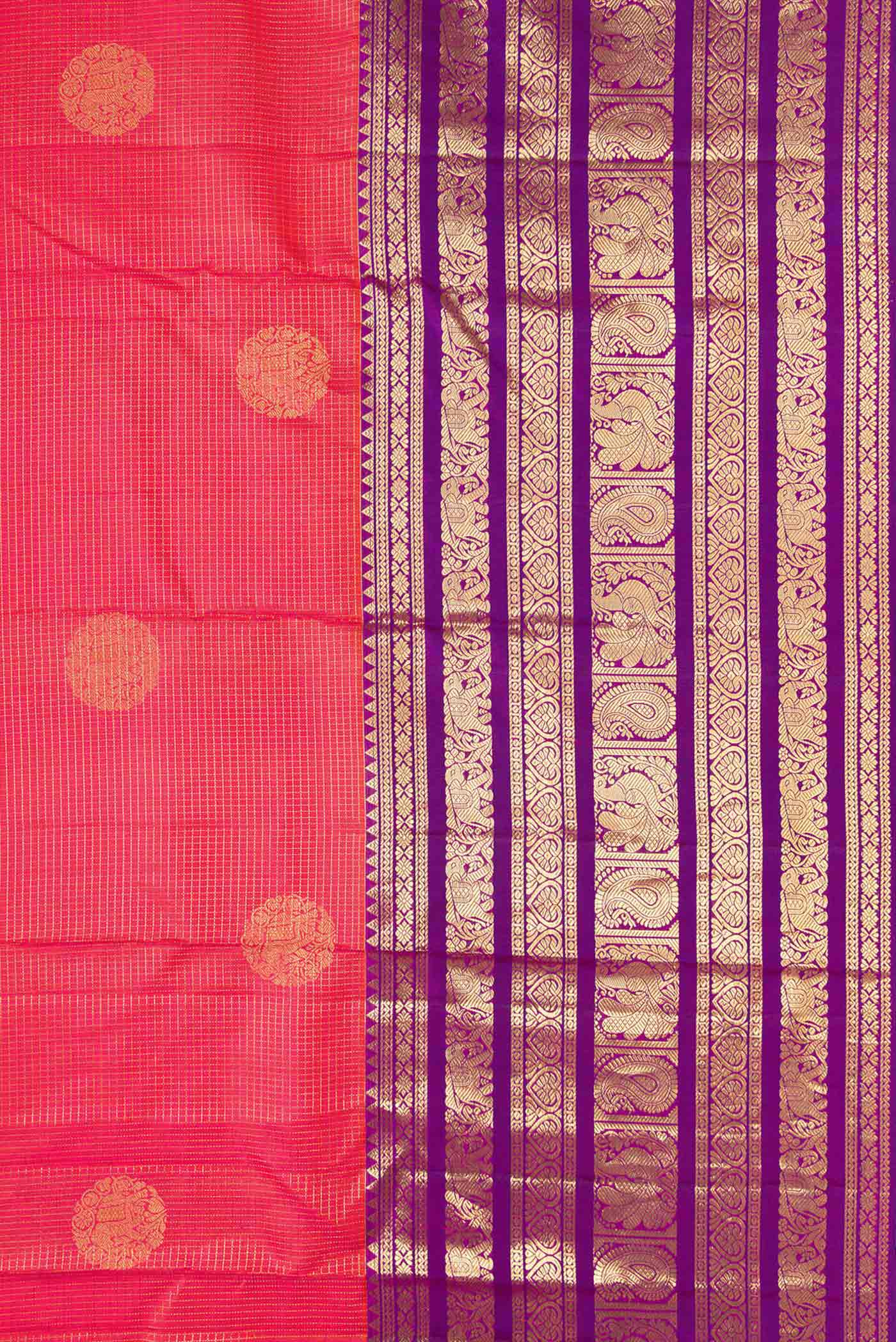 Border image of Coral Dual Tone Kanjivaram Silk Saree with Zari Butta on the body and Zari Border. 