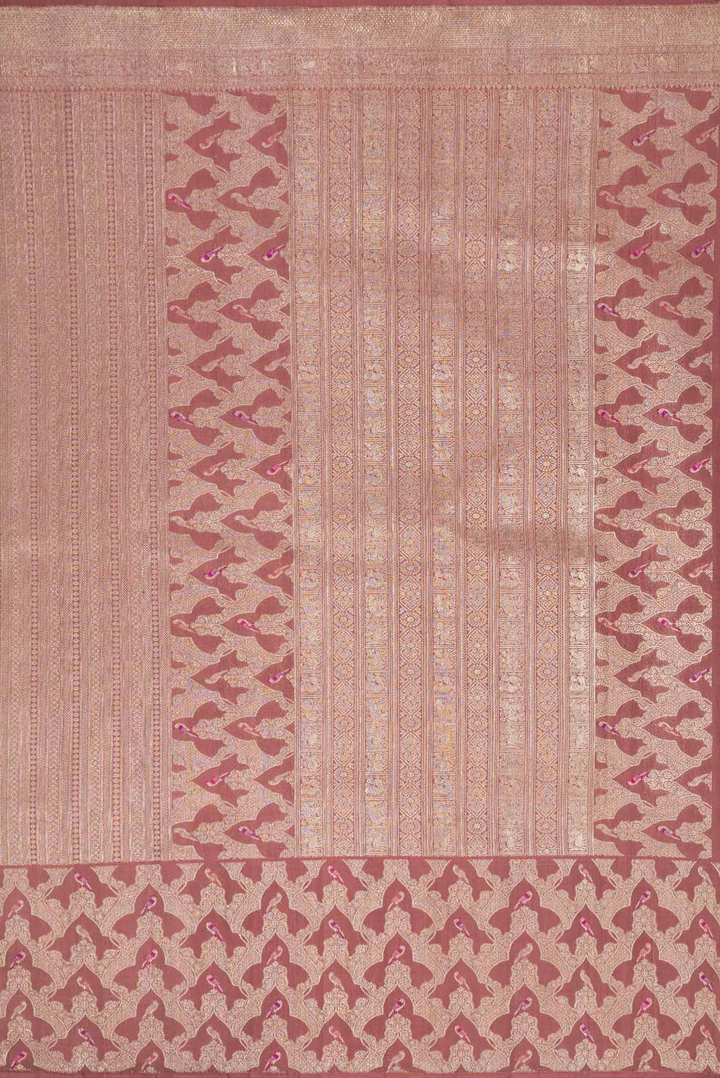 Close up image of the pallu of Pure Silk Pure Zari Brown Dual Tone Kanchipuram Saree with Zari Brocade on the body and Fancy Border