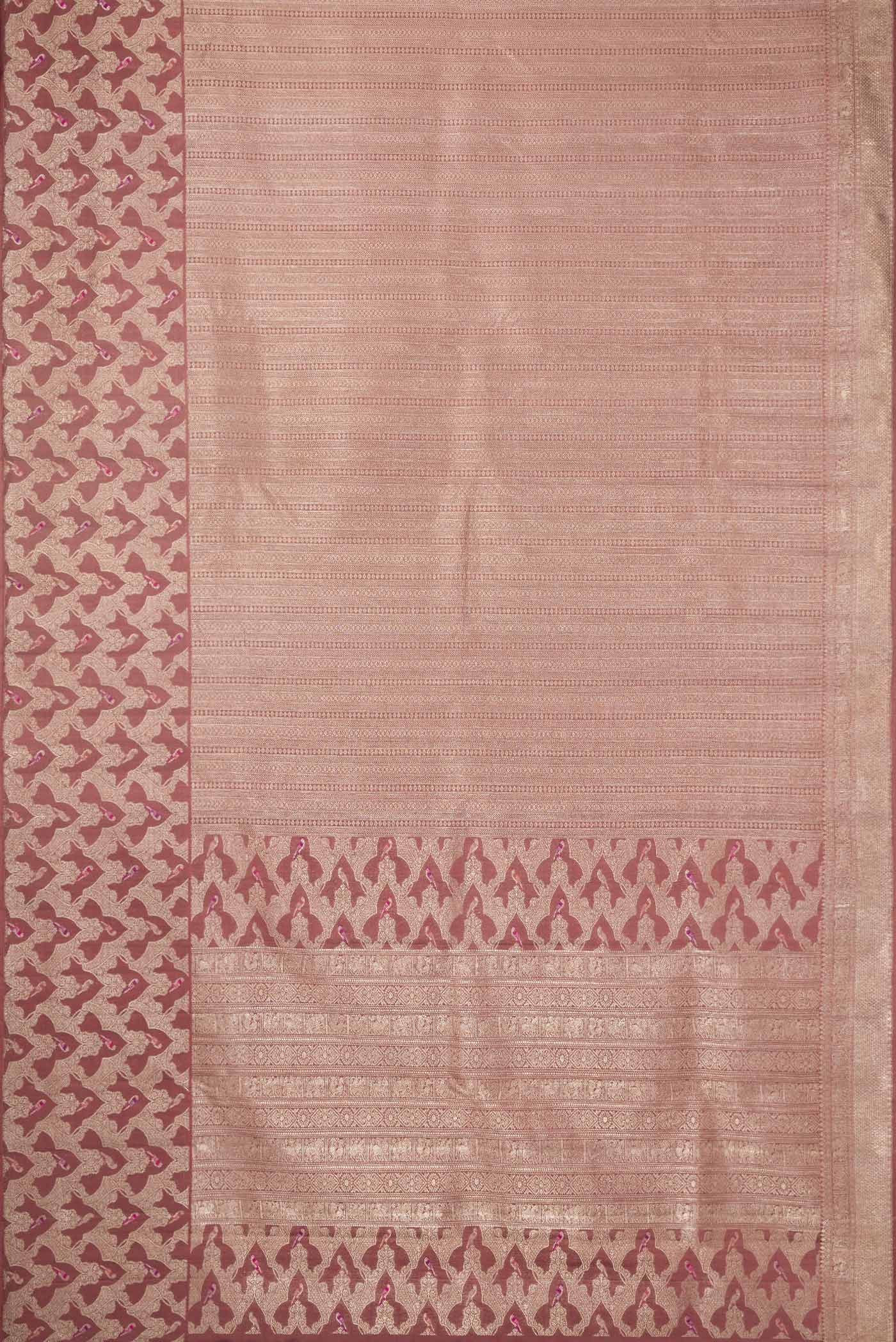 Flat view of Pure Silk Pure Zari Brown Dual Tone Kanchipuram Saree with Zari Brocade on the body and Fancy Border