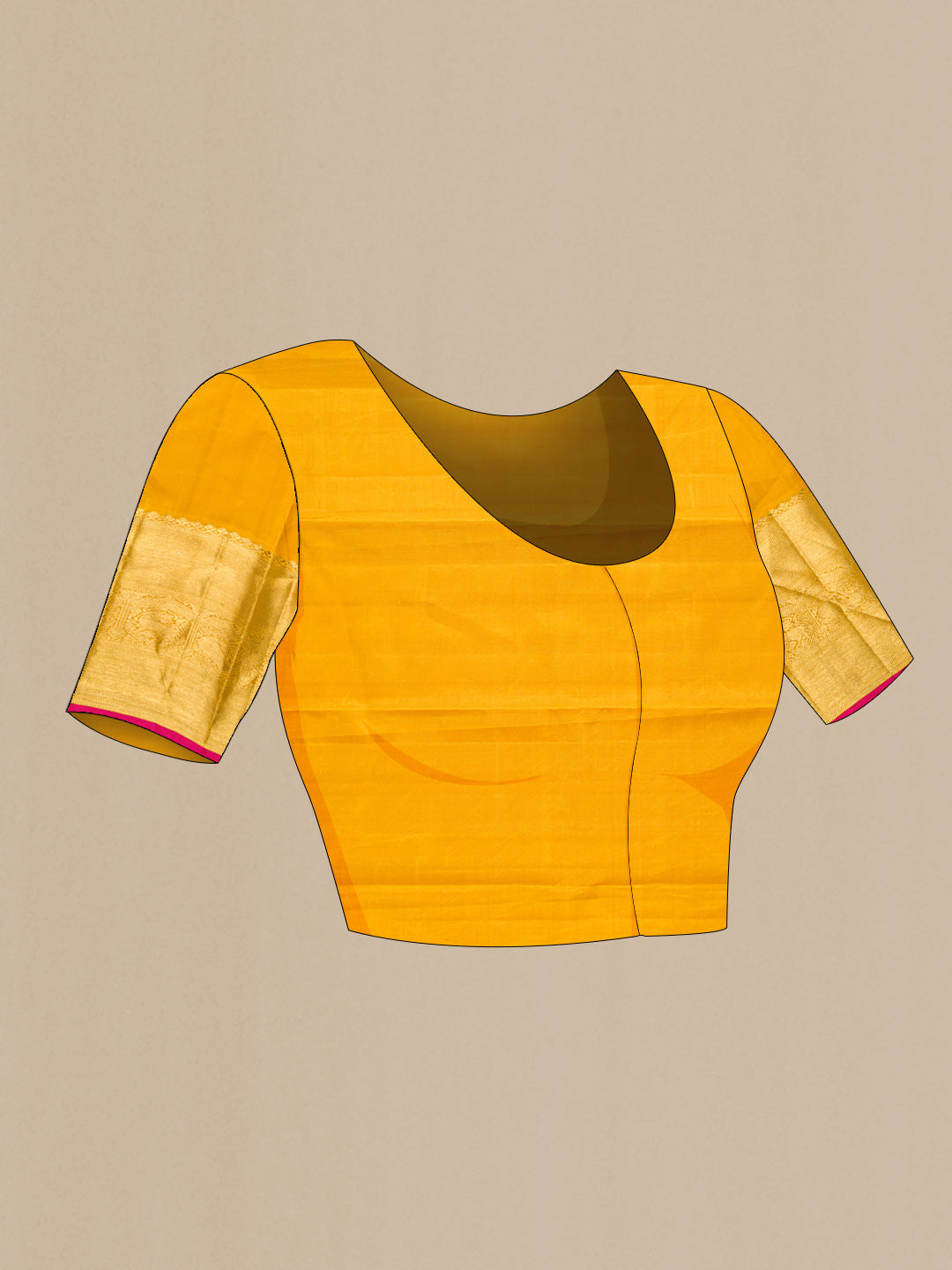 Close up image of the blouse of Pure Silk Pure Zari Pink Dual Tone Kanchipuram Saree with Zari Brocade on the body and Zari Border