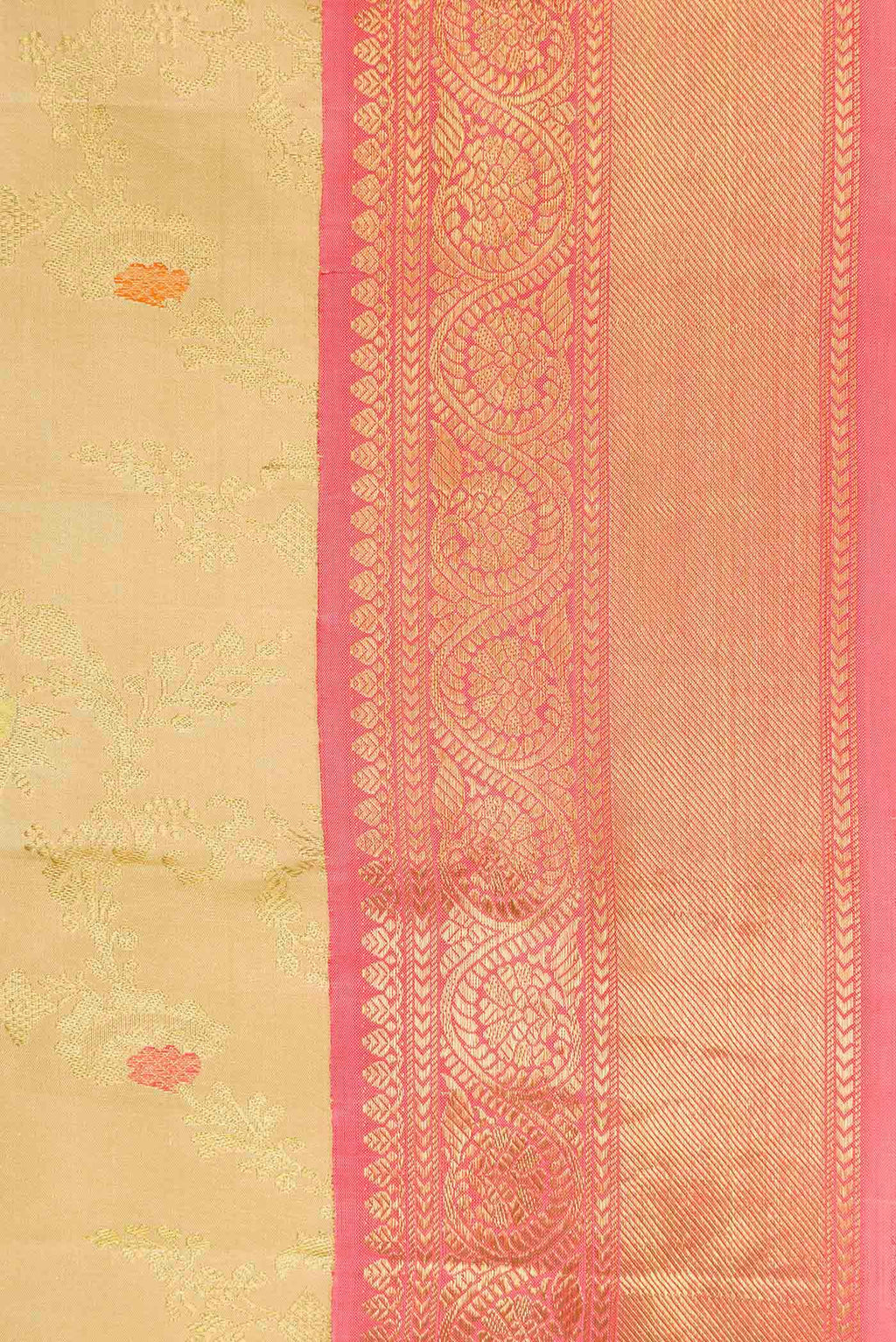 Border image of Pure Silk Pure Zari Beige Dual Tone Kanchipuram Saree with Zari Brocade on the body and Zari Border