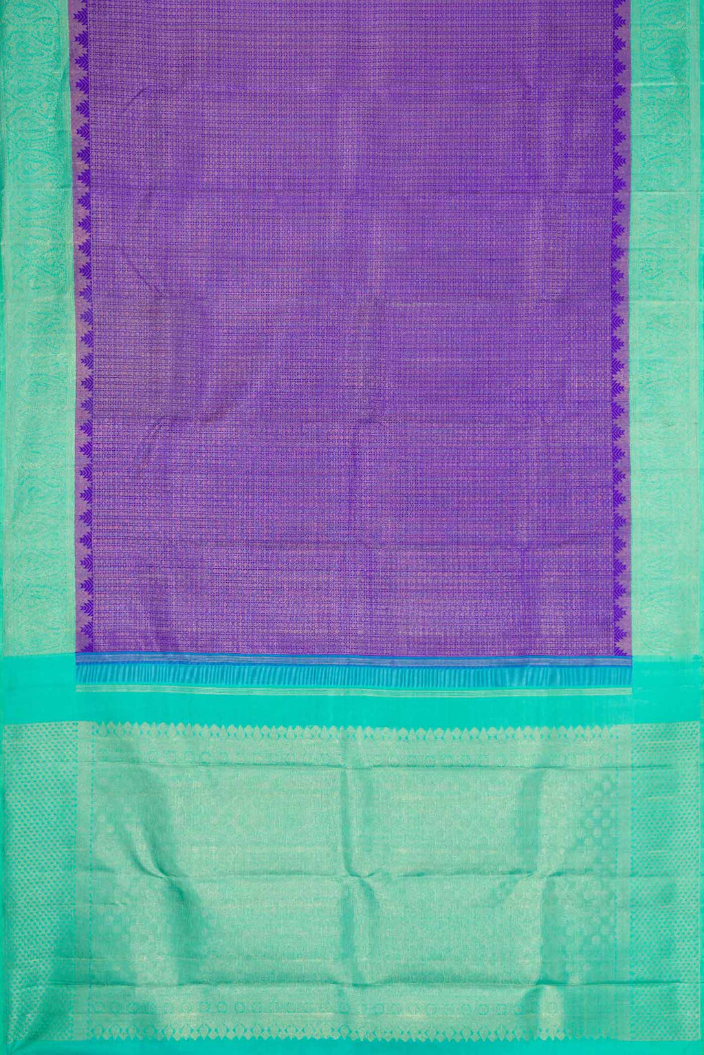 Flat view of Pure Silk Pure Zari Royal Blue Dual Tone Kanchipuram Saree with Zari Brocade on the body and Zari Border